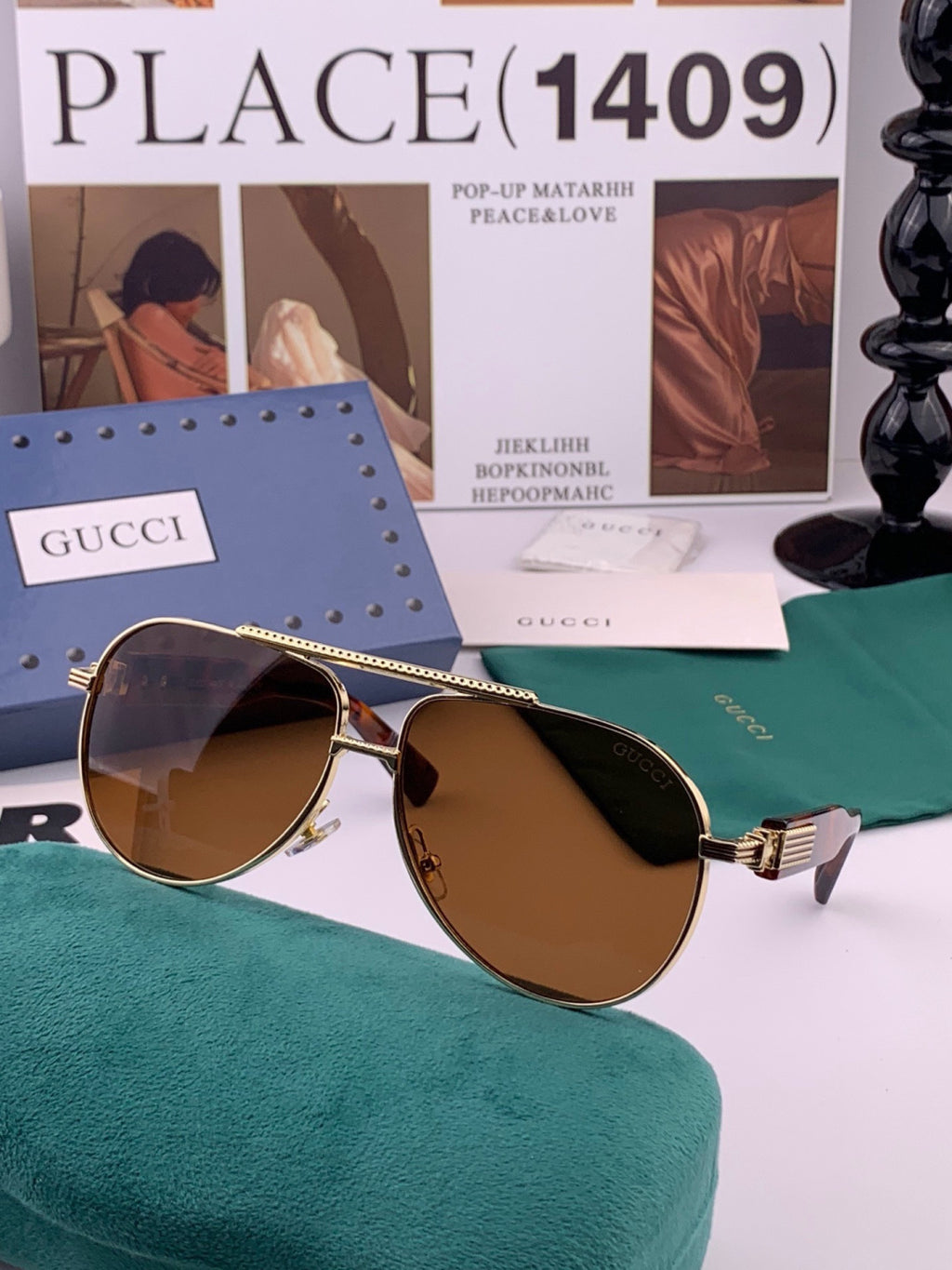Gucci G08893 Aviator Black Lens Sunglasses for Men & Women - 486361