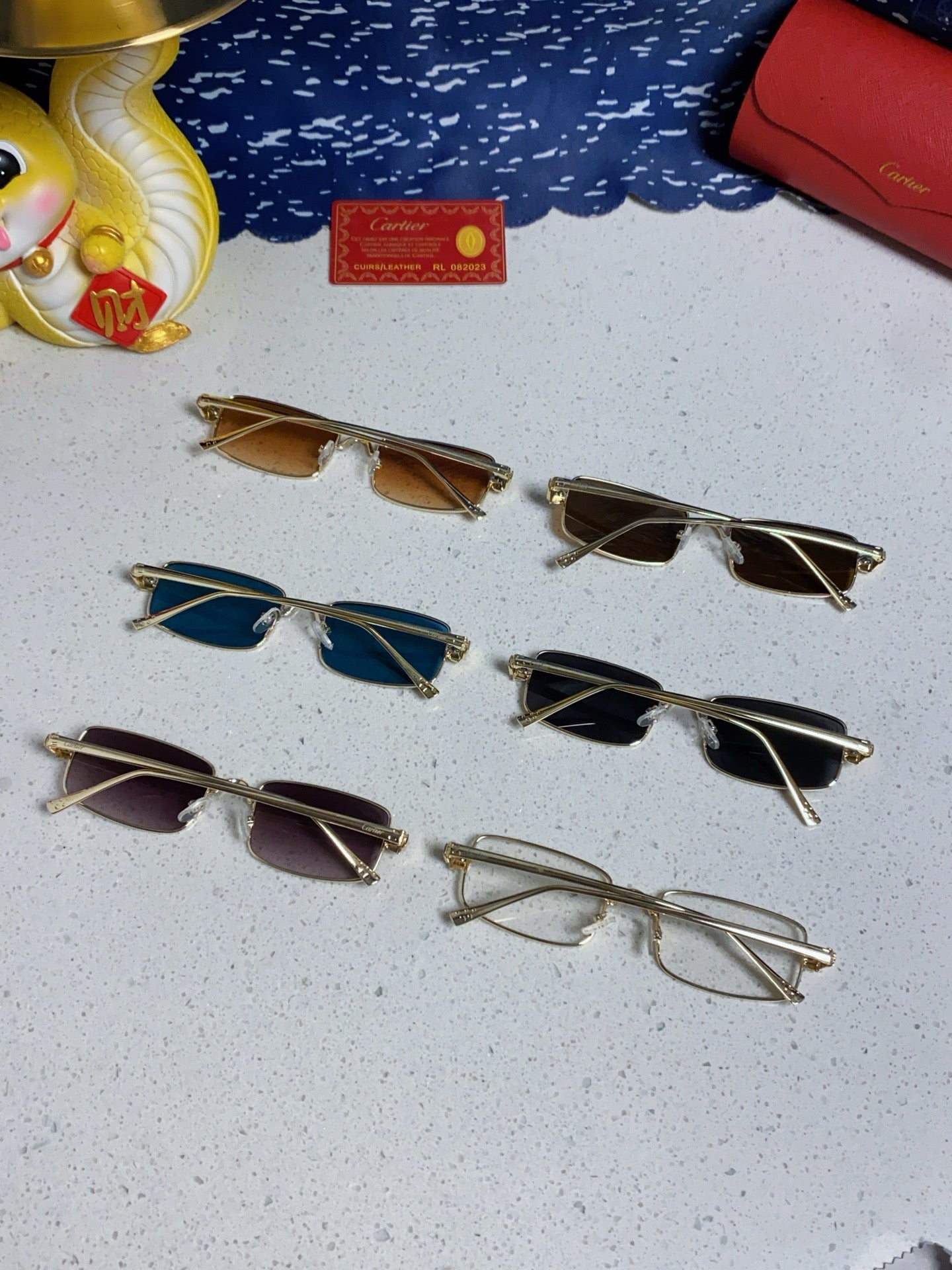 Cartier CT0473S Metal Square Blue Lens Sunglasses for Men & Women - detail image 10