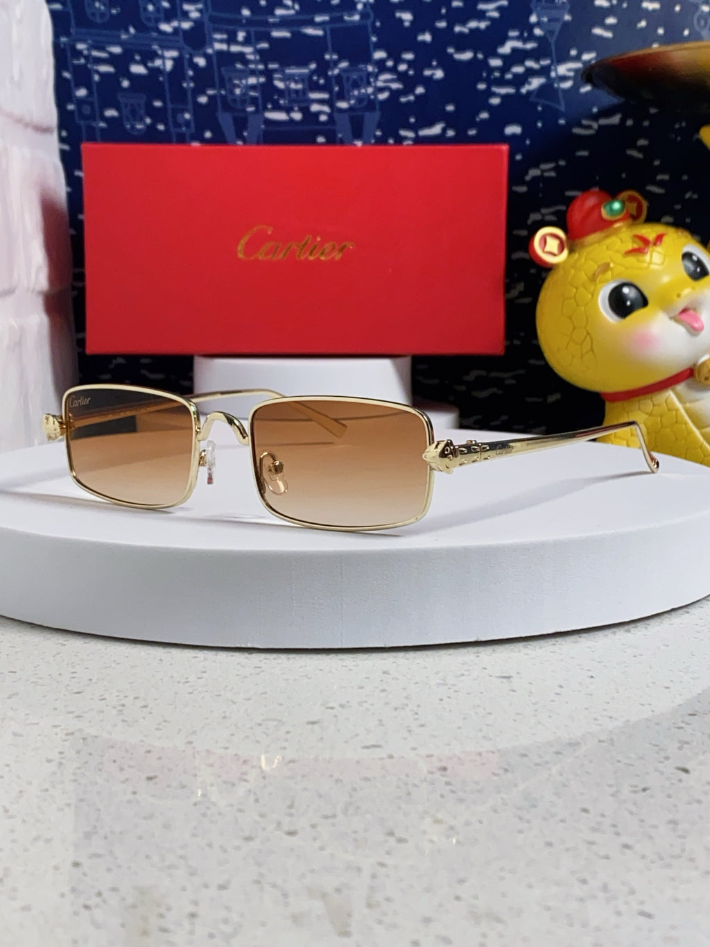 Cartier CT0473S Metal Square Orange Lens Sunglasses for Men & Women