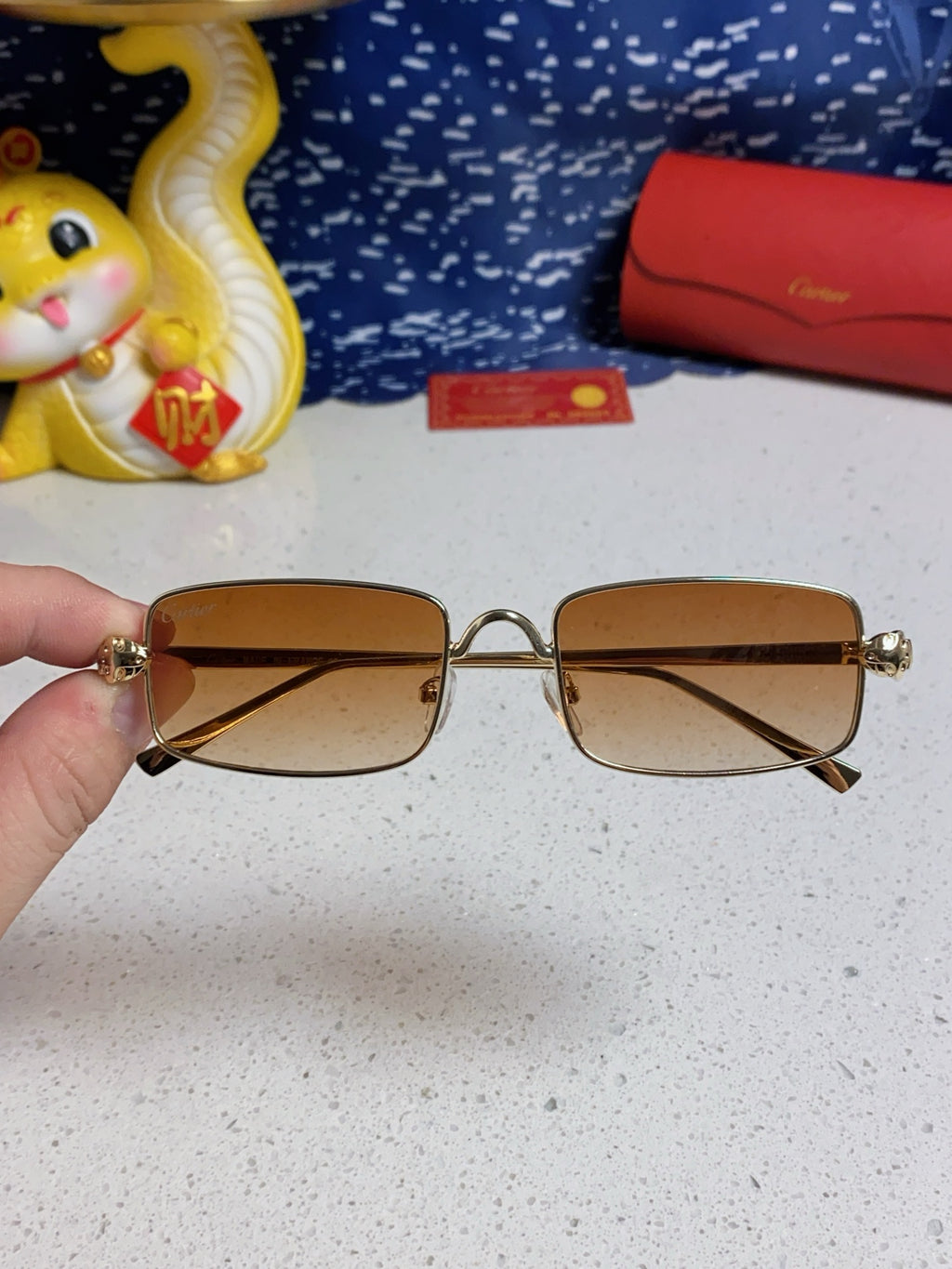 Cartier CT0473S Metal Square Orange Lens Sunglasses for Men & Women - detail image 4