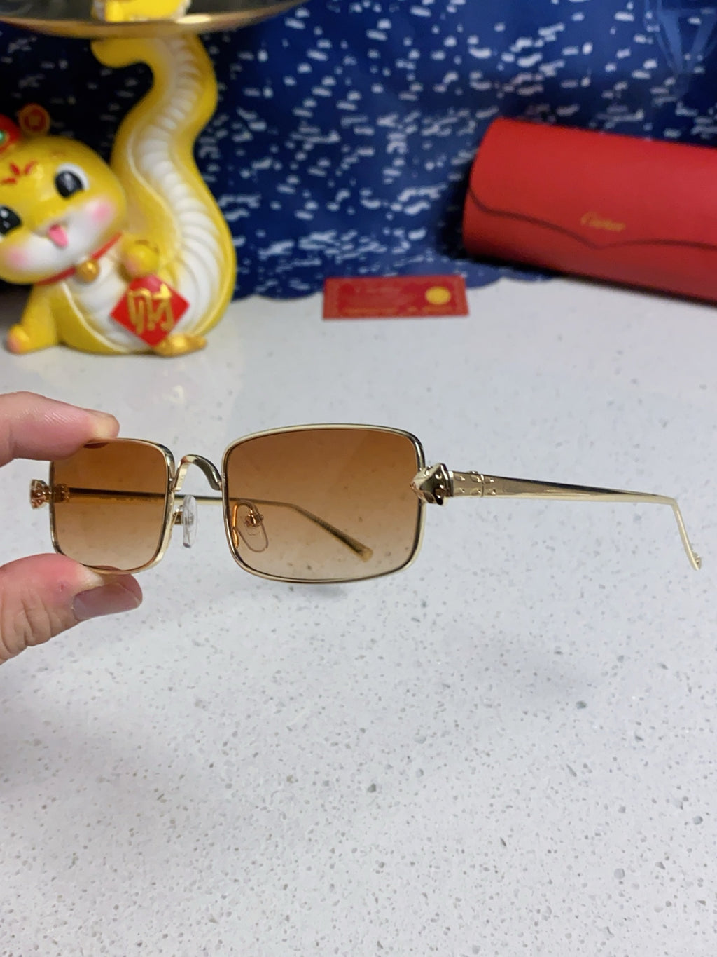 Cartier CT0473S Metal Square Orange Lens Sunglasses for Men & Women - detail image 6