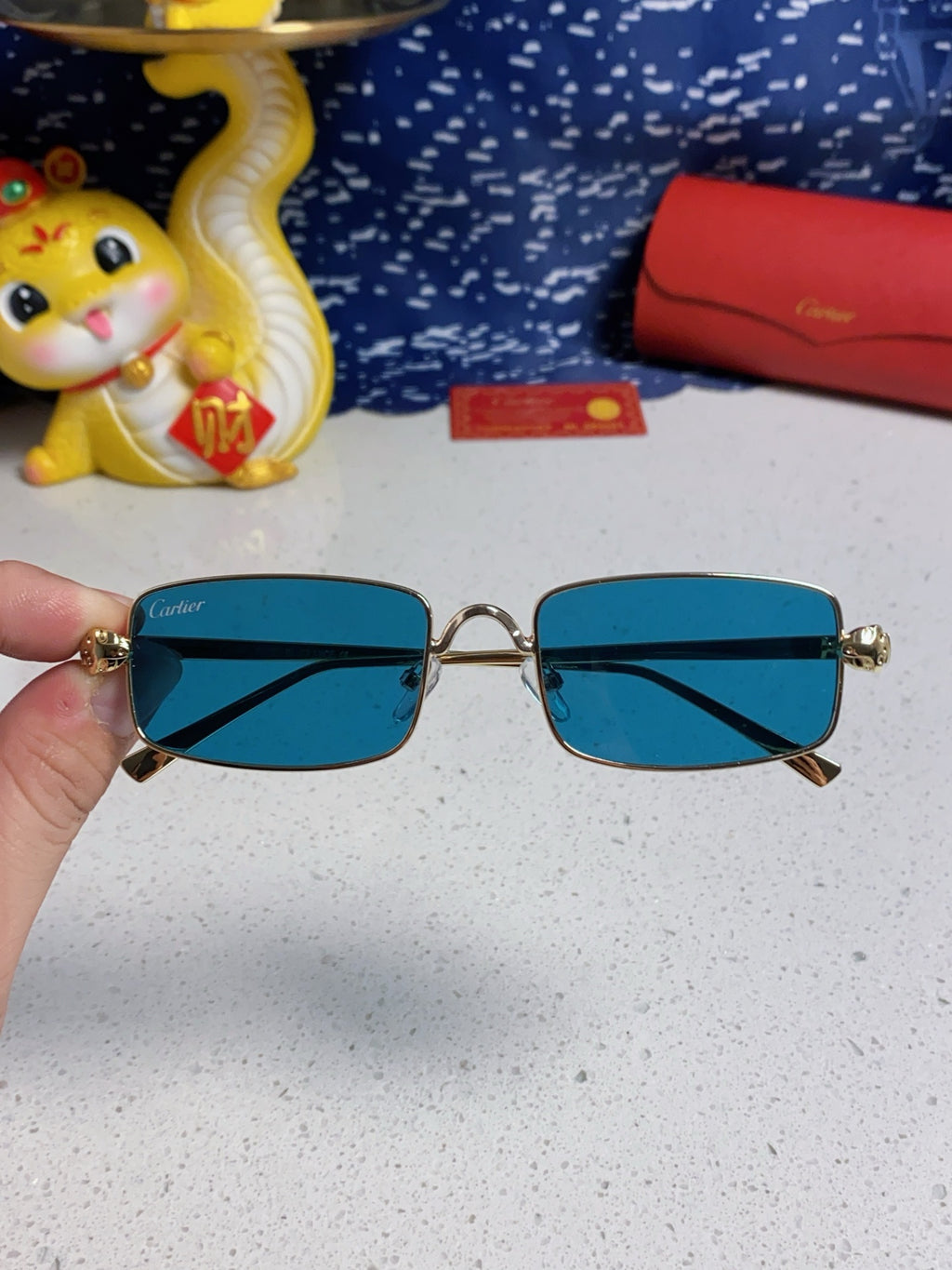Cartier CT0473S Metal Square Blue Lens Sunglasses for Men & Women - detail image 4