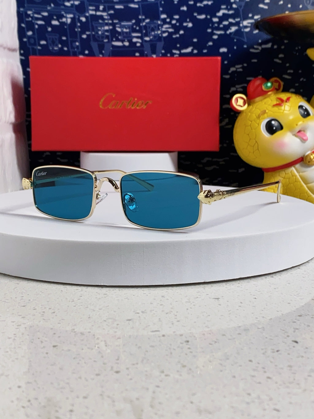 Cartier CT0473S Metal Square Blue Lens Sunglasses for Men & Women