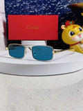 Cartier CT0473S Metal Square Blue Lens Sunglasses for Men & Women