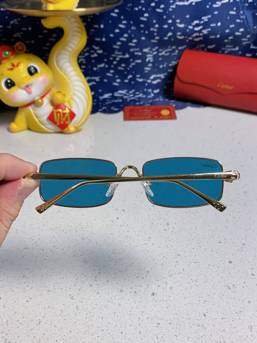 Cartier CT0473S Metal Square Blue Lens Sunglasses for Men & Women - detail image 5