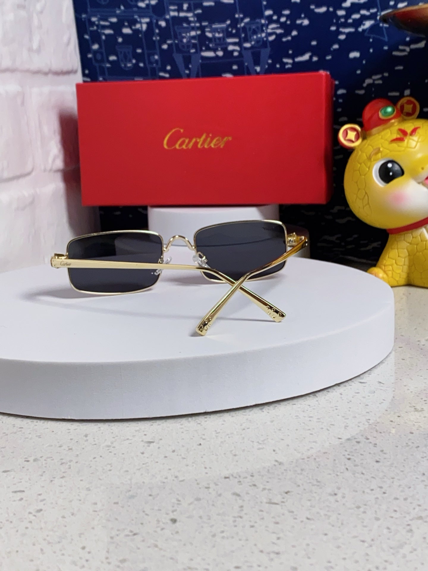 Cartier CT0473S Metal Square Red Lens Sunglasses for Men & Women - detail image 4