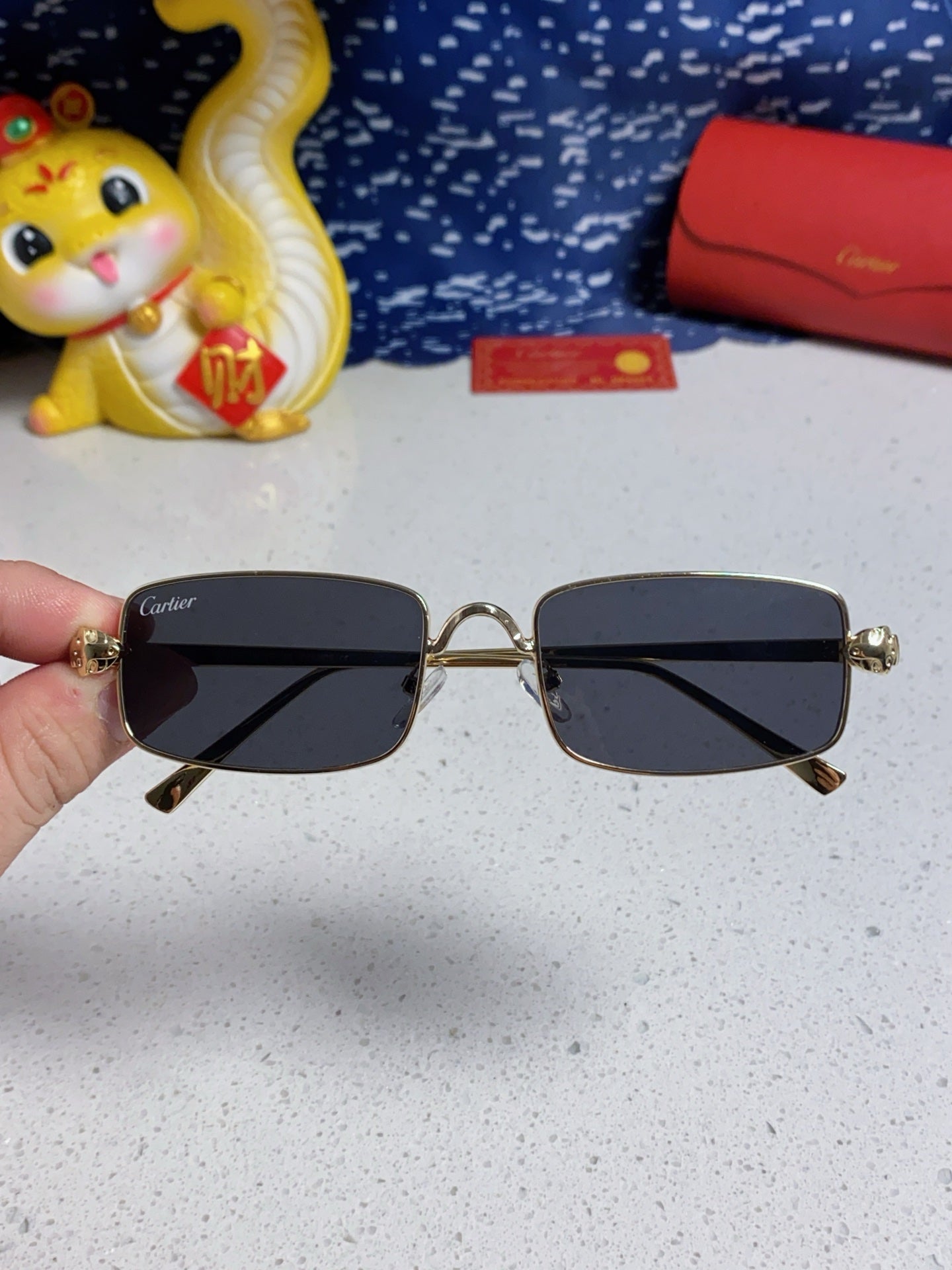 Cartier CT0473S Metal Square Red Lens Sunglasses for Men & Women - detail image 5