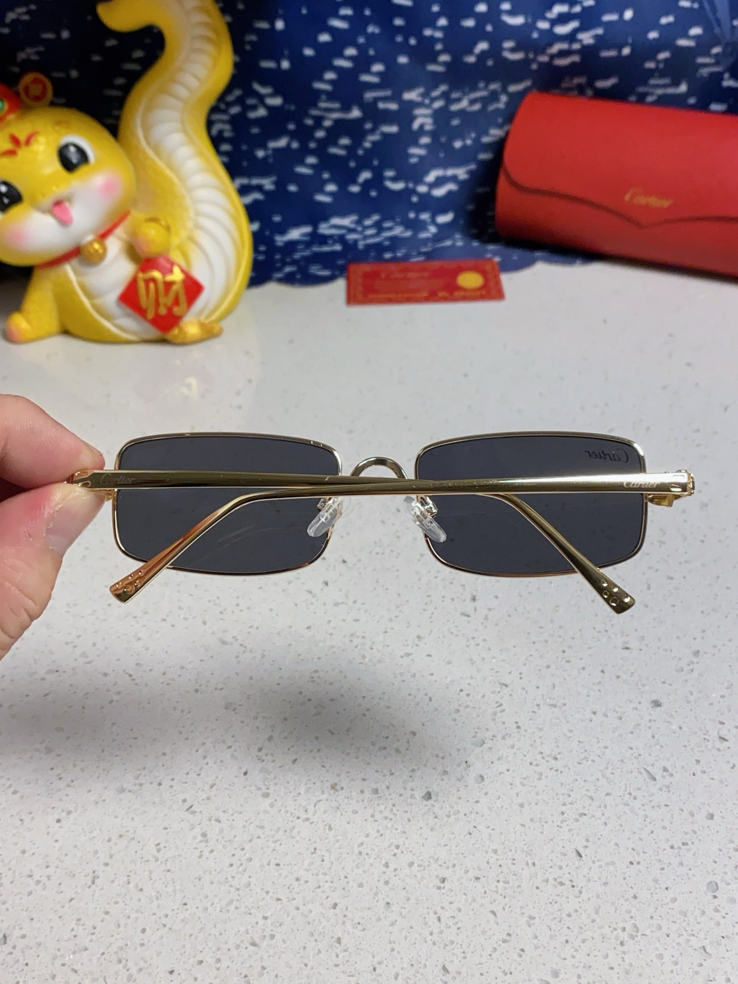 Cartier CT0473S Metal Square Red Lens Sunglasses for Men & Women - detail image 6