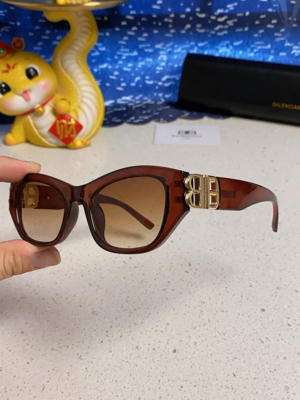 Balenciaga Metal Cat-Eye Brown Lens Sunglasses for Men & Women - detail image 6