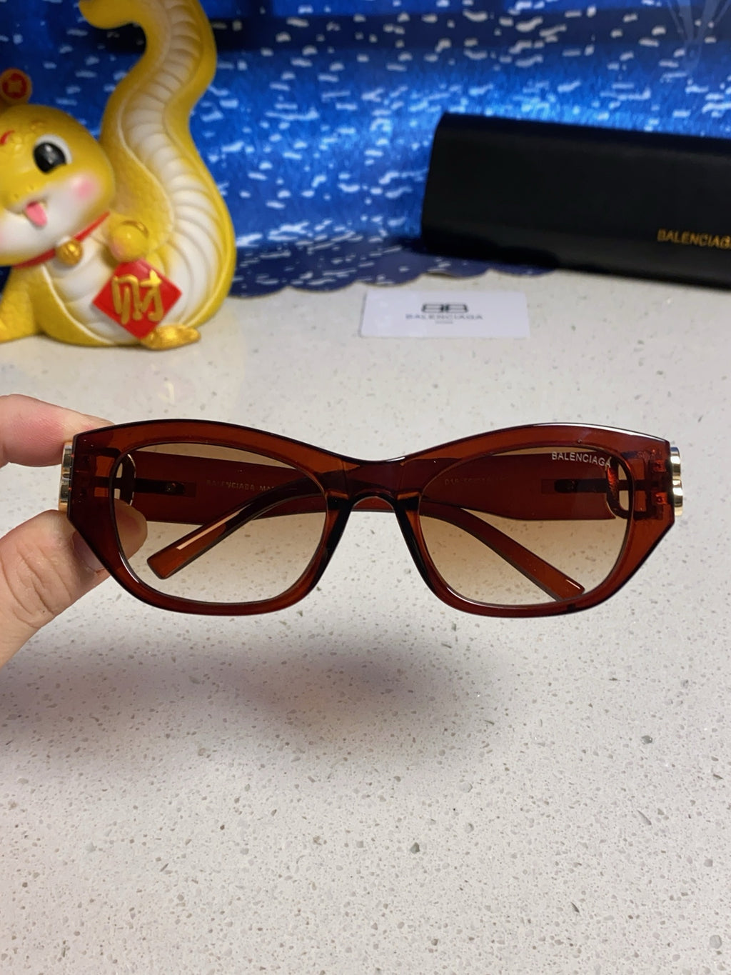 Balenciaga Metal Cat-Eye Brown Lens Sunglasses for Men & Women - detail image 4