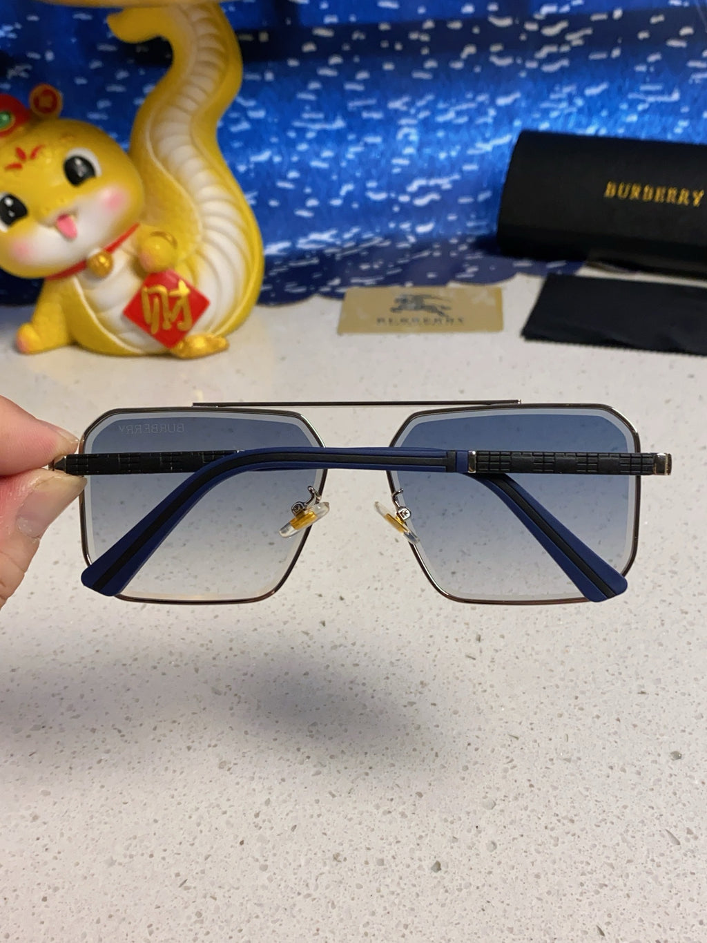 Burberry Polarized Metal Square Silver Lens Sunglasses for Men & Wome - 465934 - detail image 5