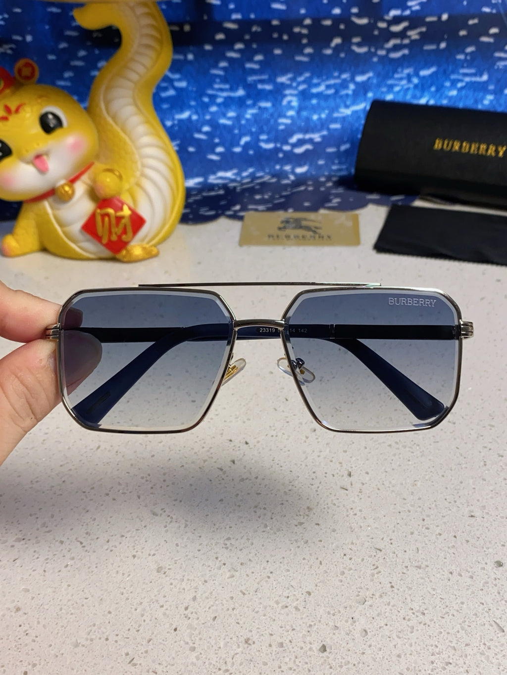 Burberry Polarized Metal Square Silver Lens Sunglasses for Men & Wome - 465934 - detail image 4