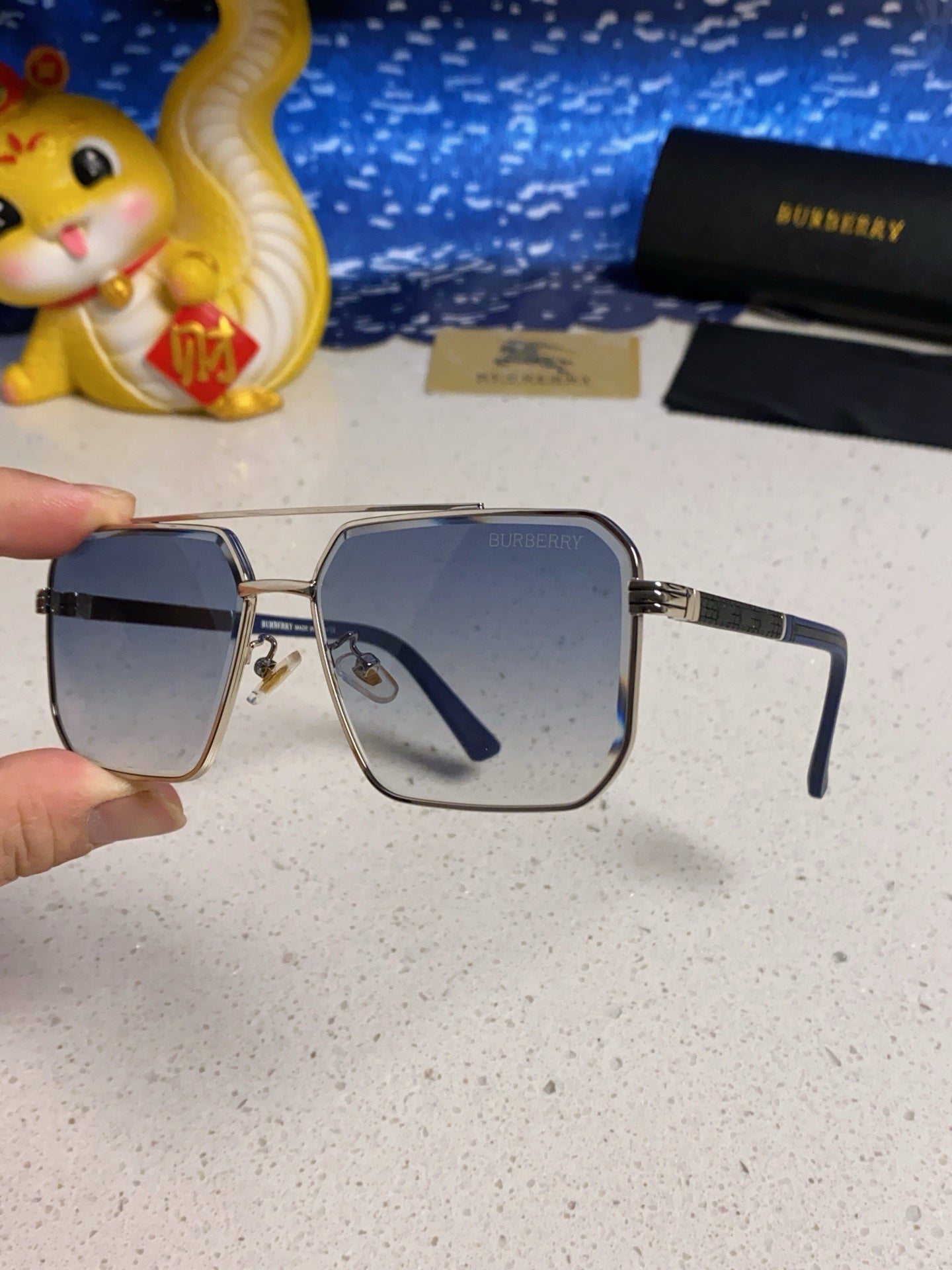 Burberry Polarized Metal Square Silver Lens Sunglasses for Men & Wome - 465934 - detail image 6