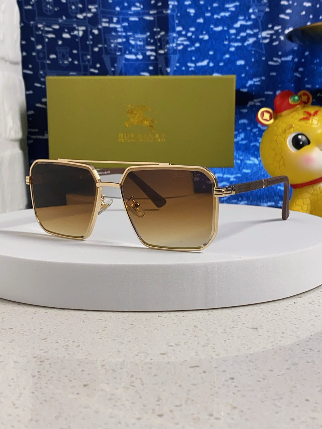 Burberry Polarized Metal Square Brown Lens Sunglasses for Men & Women