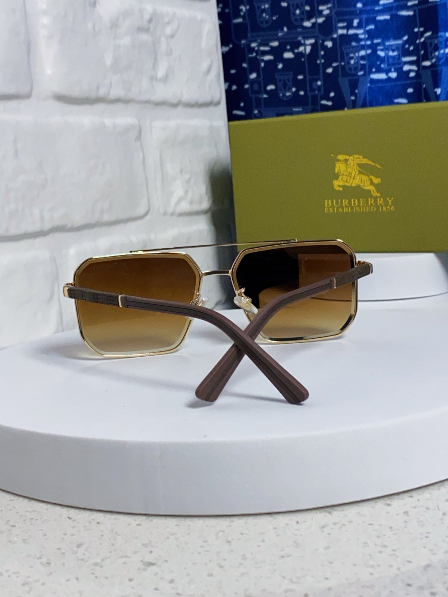 Burberry Polarized Metal Square Brown Lens Sunglasses for Men & Women - detail image 3