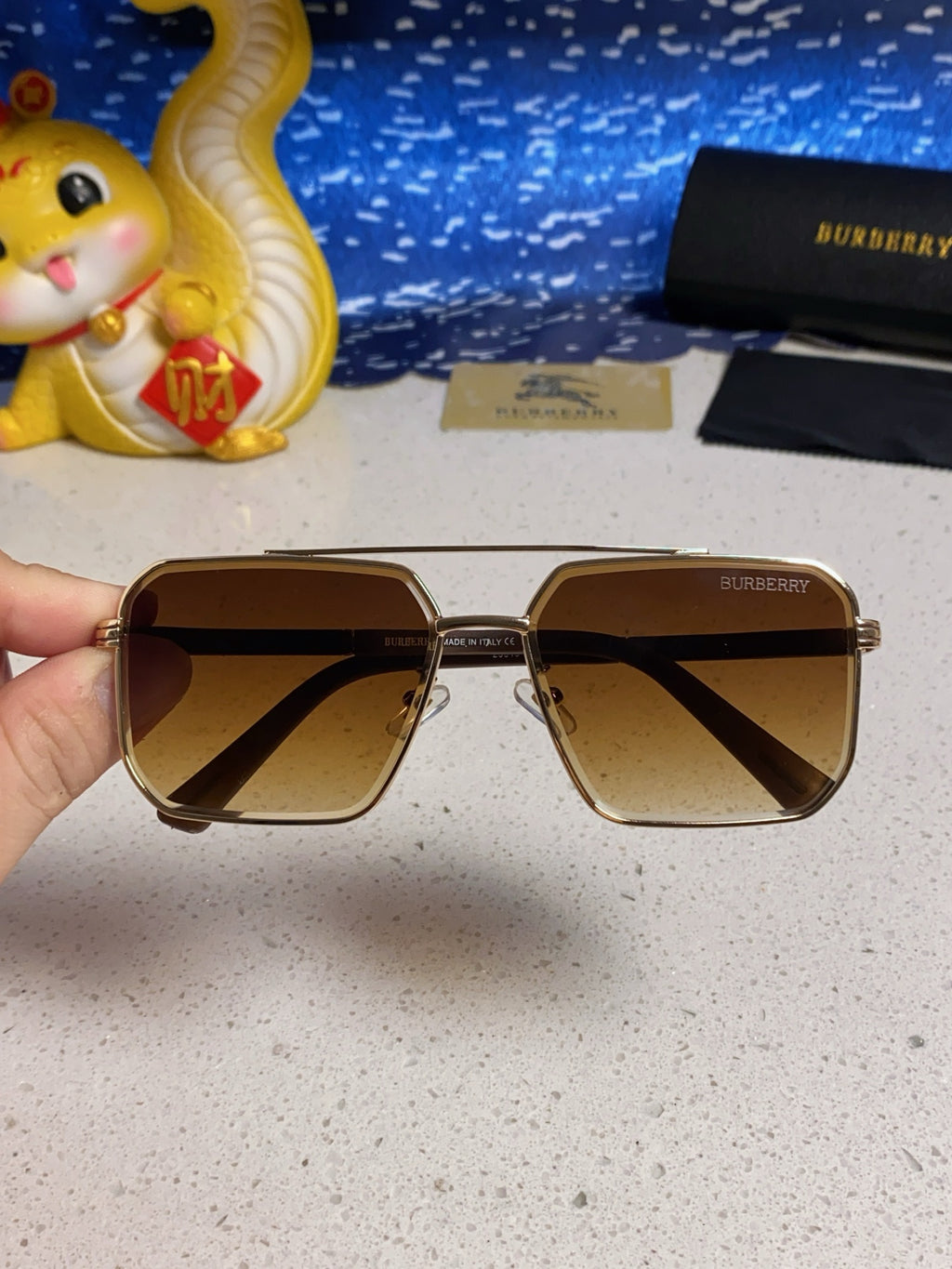 Burberry Polarized Metal Square Brown Lens Sunglasses for Men & Women - detail image 4