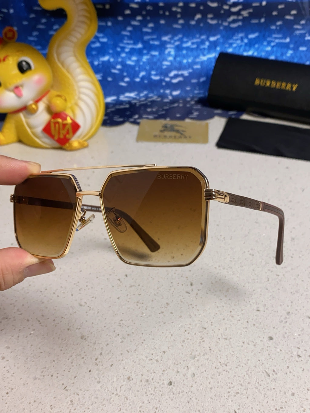 Burberry Polarized Metal Square Brown Lens Sunglasses for Men & Women - detail image 6