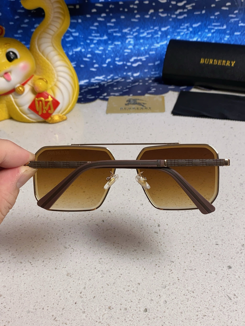 Burberry Polarized Metal Square Brown Lens Sunglasses for Men & Women - detail image 5