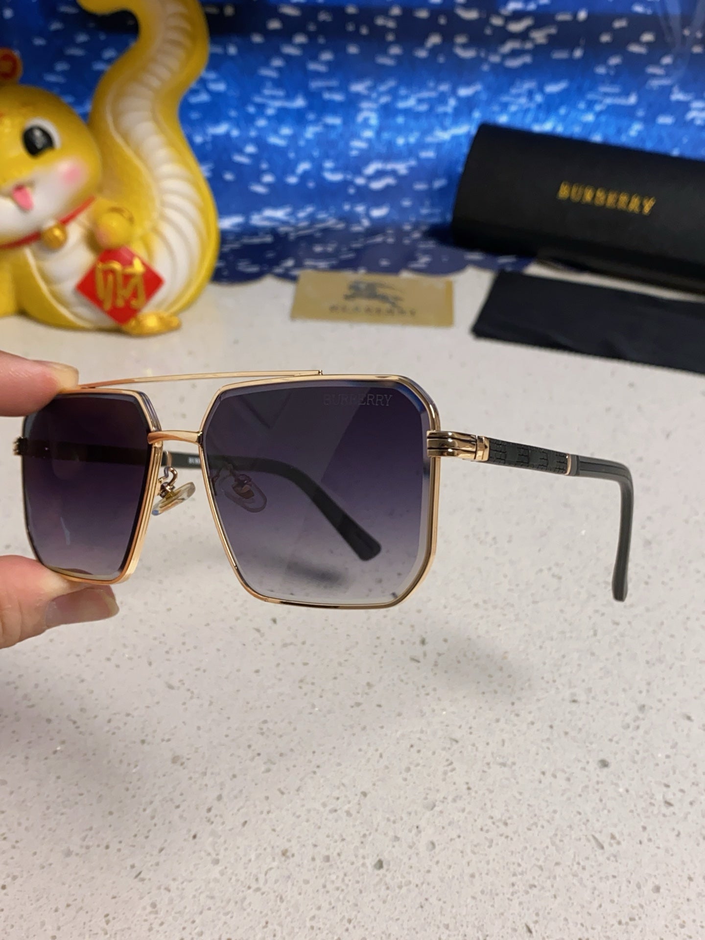 Burberry Polarized Metal Square Silver Lens Sunglasses for Men & Women - detail image 6