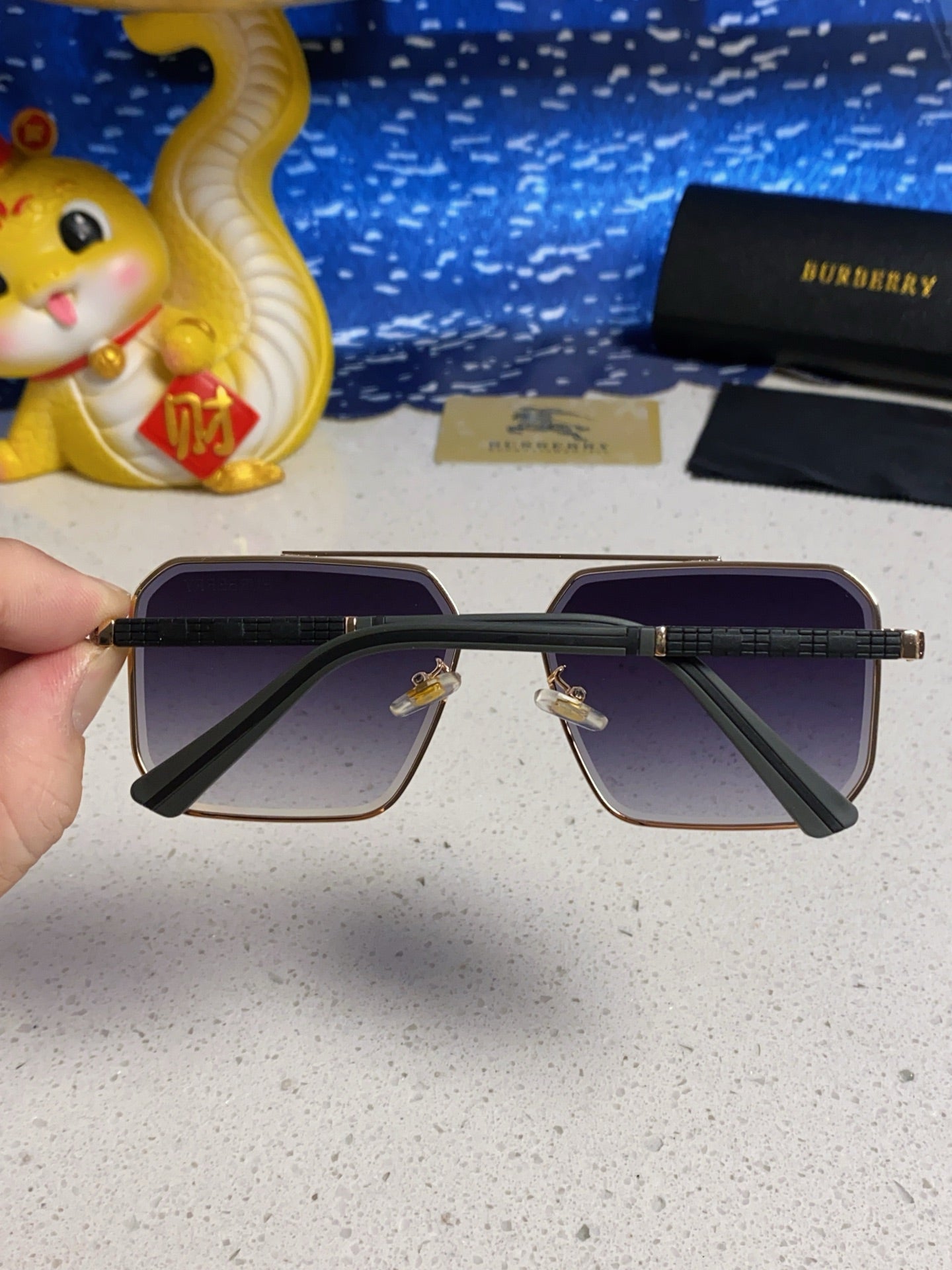 Burberry Polarized Metal Square Silver Lens Sunglasses for Men & Women - detail image 5