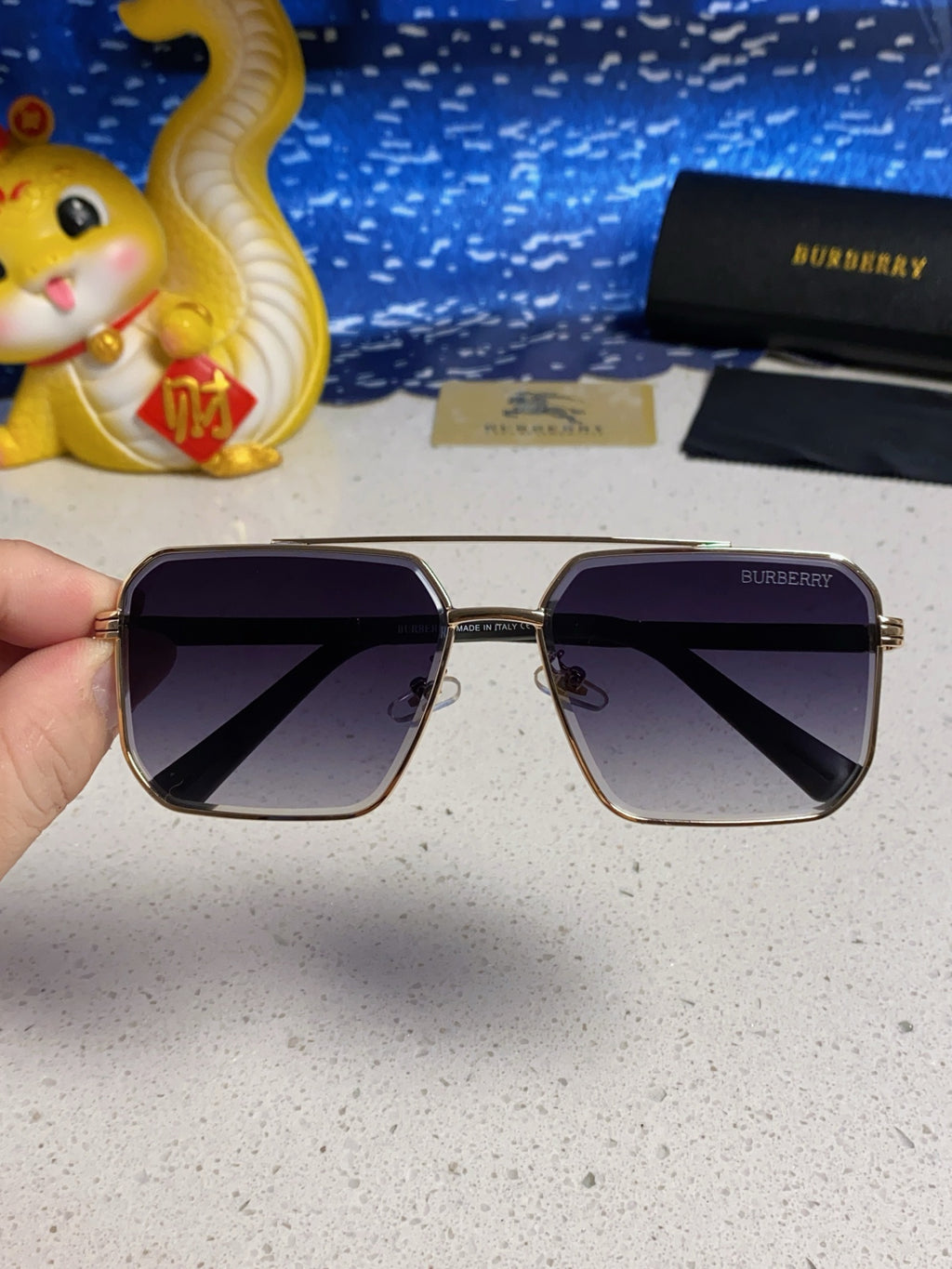 Burberry Polarized Metal Square Silver Lens Sunglasses for Men & Women - detail image 4