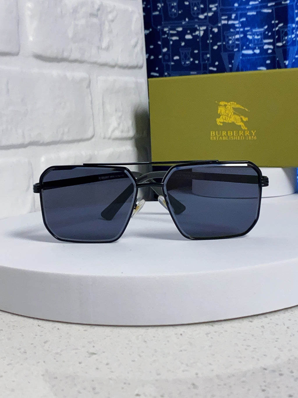 Burberry Polarized Metal Square Blue Lens Sunglasses for Men & Women - detail image 2