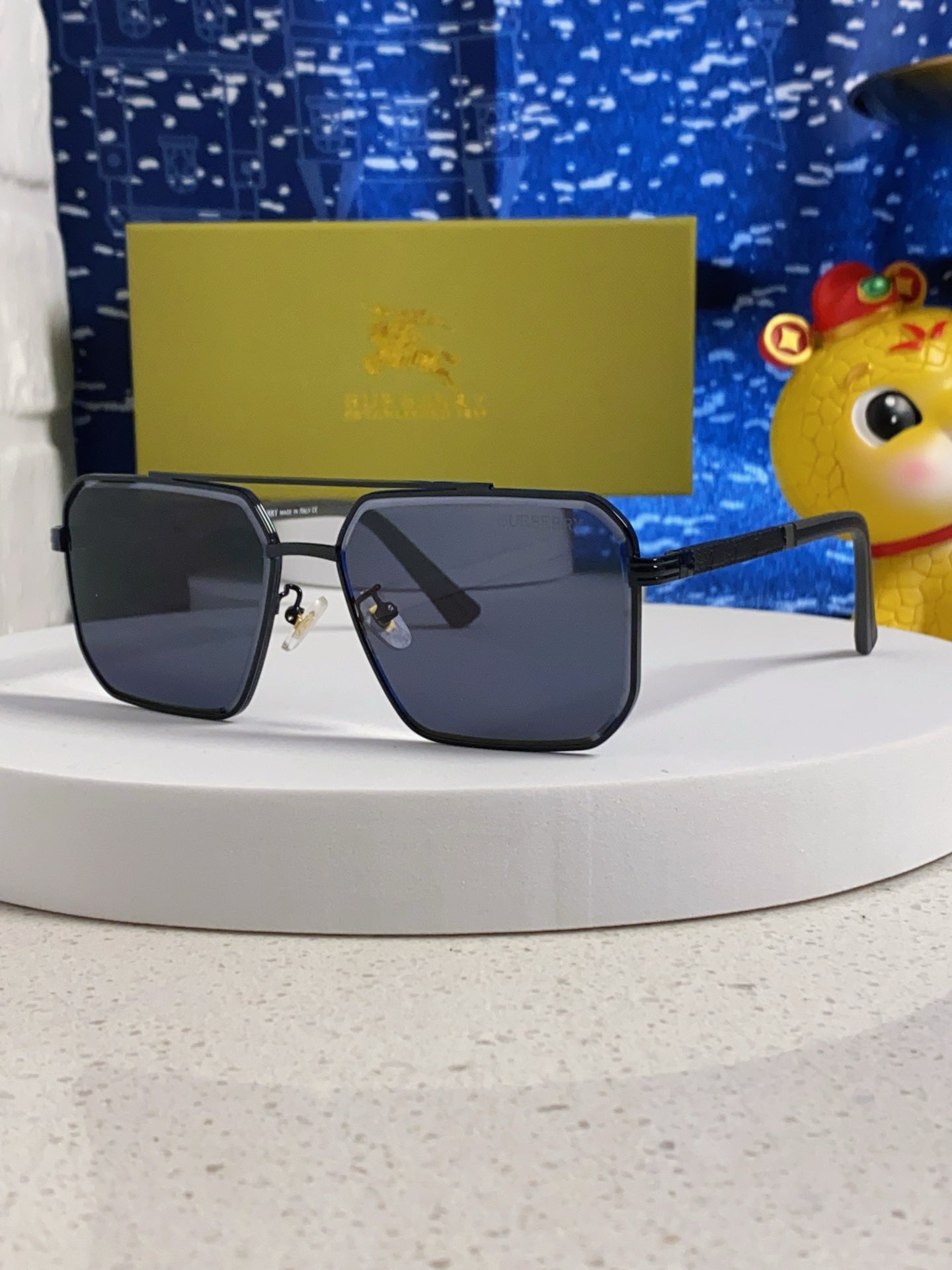 Burberry Polarized Metal Square Blue Lens Sunglasses for Men & Women