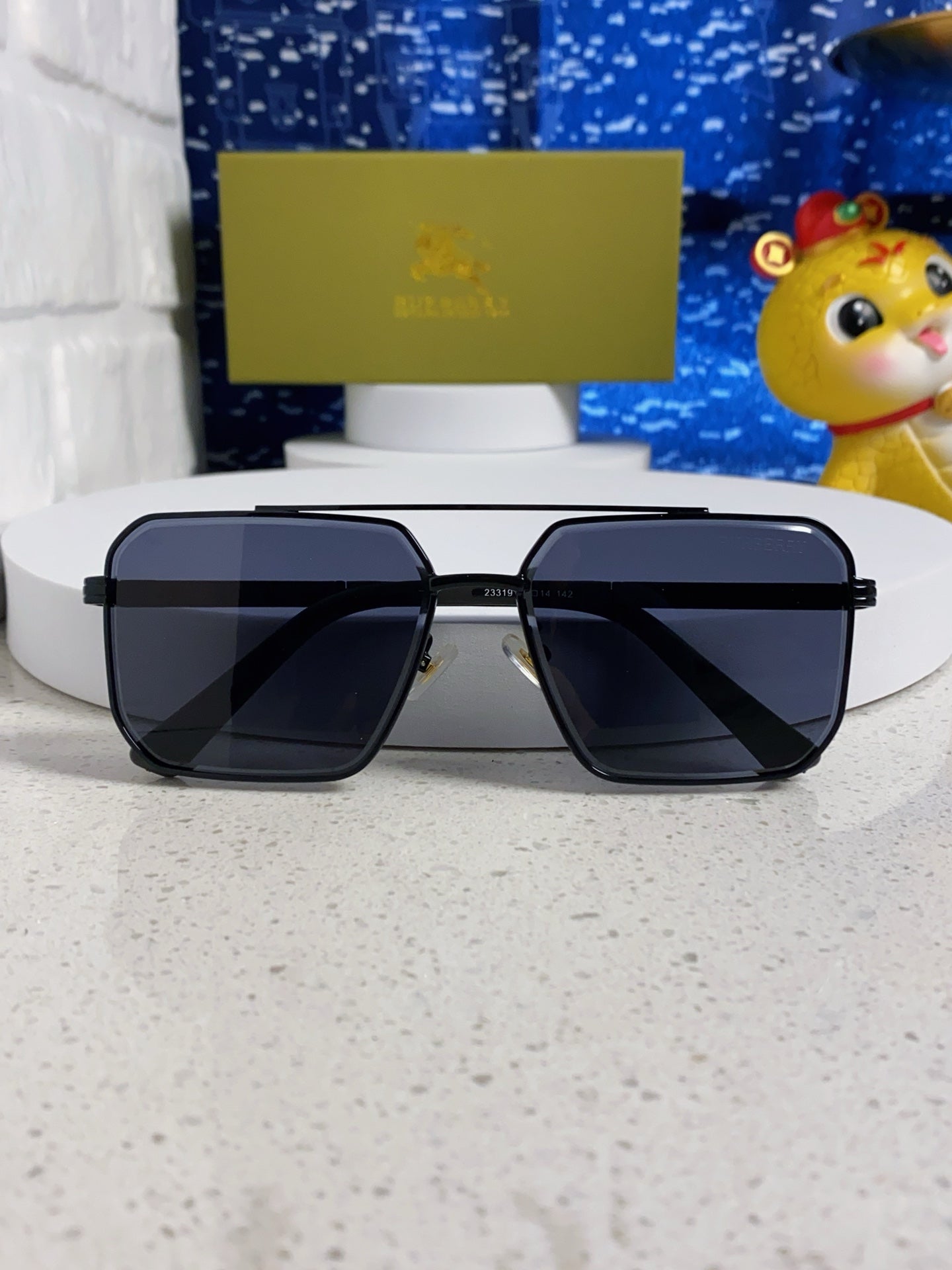 Burberry Polarized Metal Square Blue Lens Sunglasses for Men & Women - detail image 9
