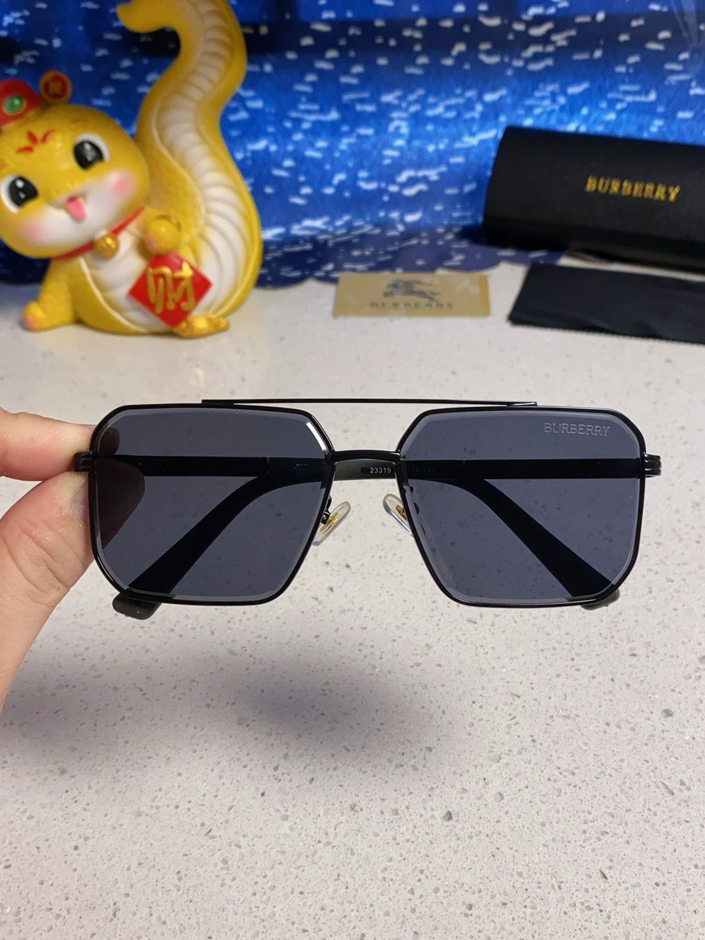 Burberry Polarized Metal Square Blue Lens Sunglasses for Men & Women - detail image 4