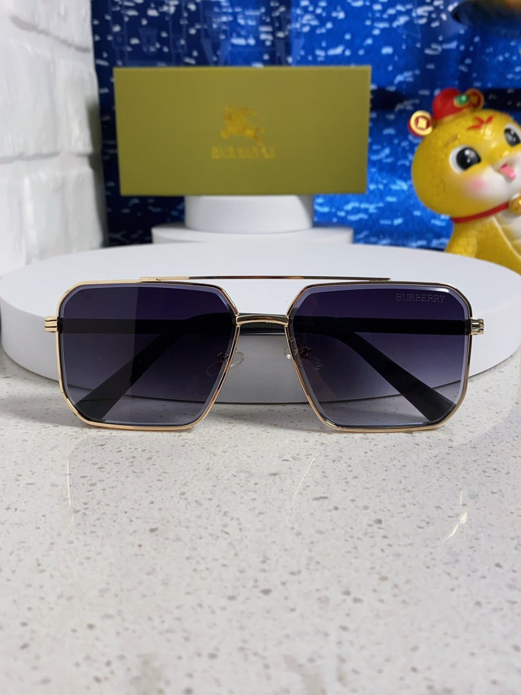 Burberry Polarized Metal Square Silver Lens Sunglasses for Men & Women - detail image 9