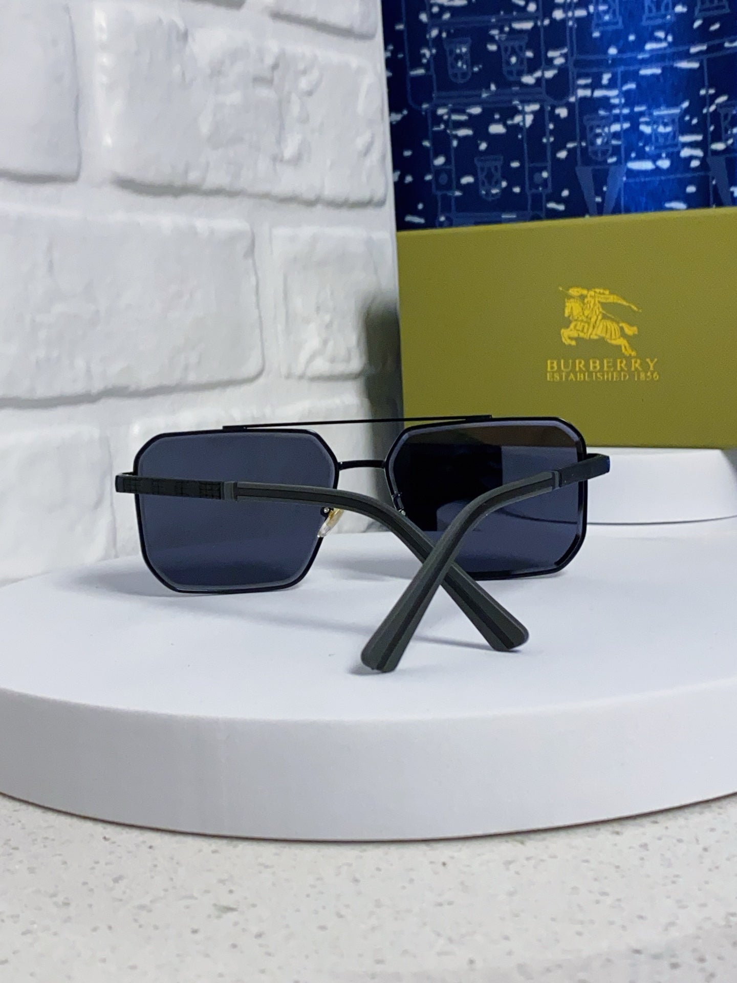 Burberry Polarized Metal Square Blue Lens Sunglasses for Men & Women - detail image 3