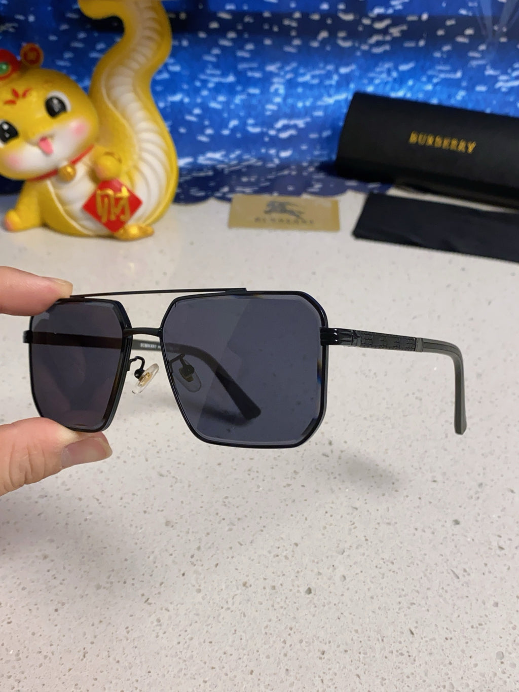 Burberry Polarized Metal Square Blue Lens Sunglasses for Men & Women - detail image 6