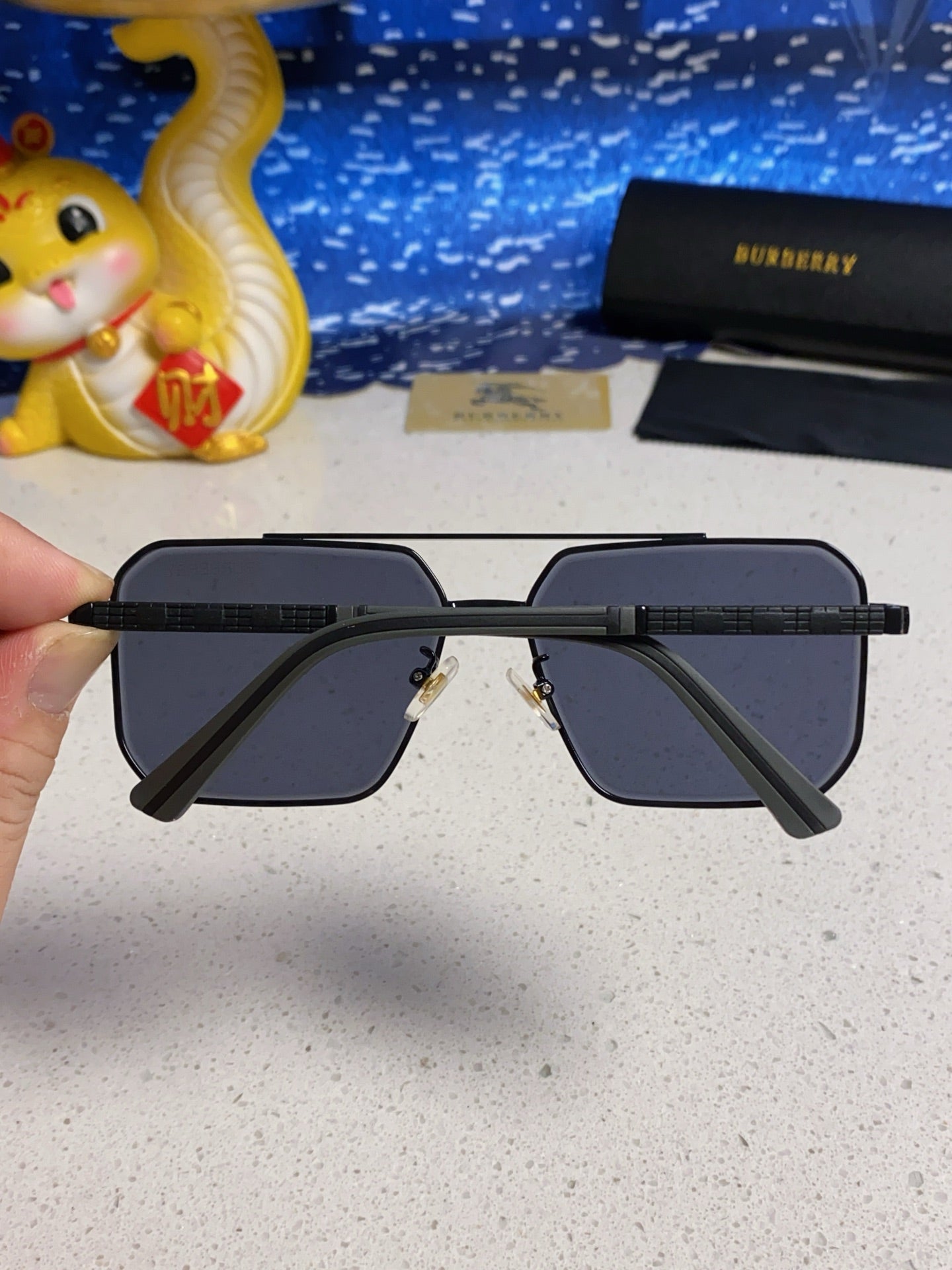 Burberry Polarized Metal Square Blue Lens Sunglasses for Men & Women - detail image 5