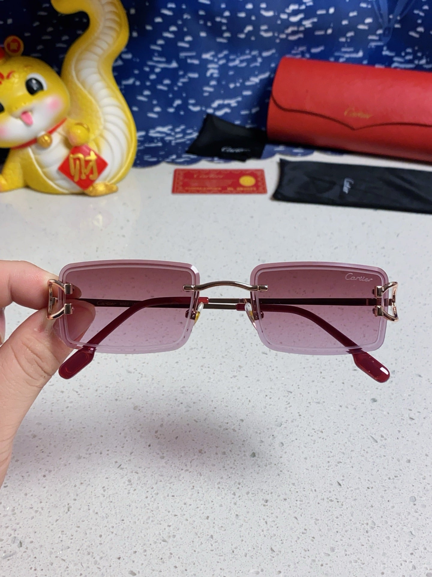 Cartier Fashion Red Lens Sunglasses for Men & Women - detail image 4