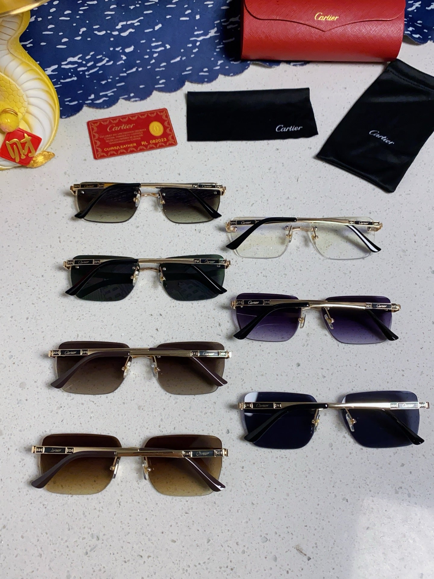 Cartier Lightweight Rimless Blue Lens Sunglasses for Men & Women - 432306 - detail image 11
