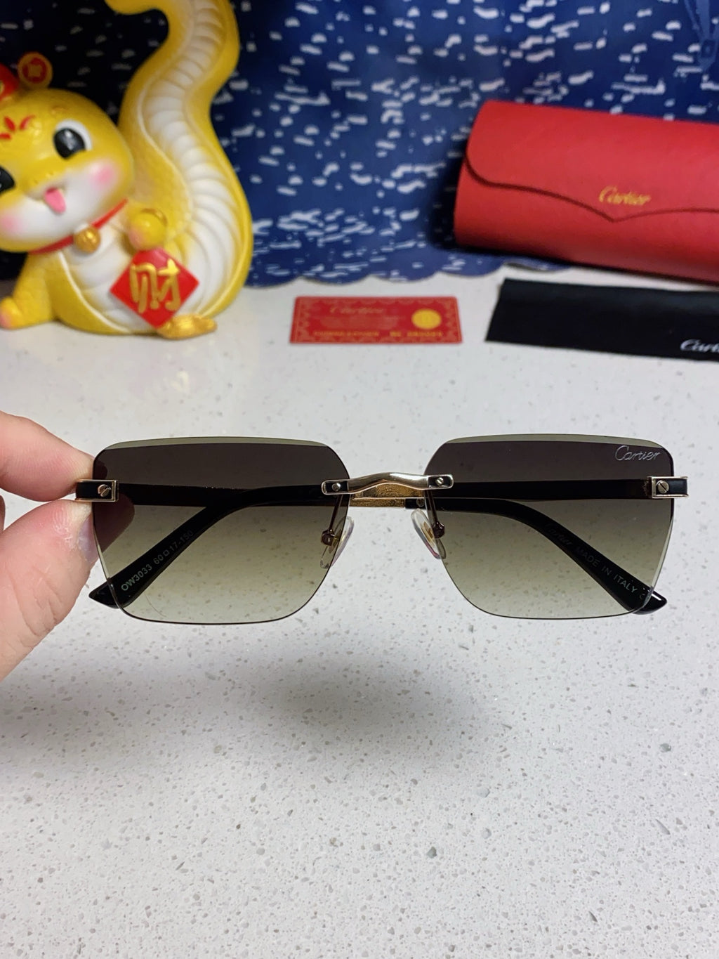 Cartier Lightweight Rimless Silver Lens Sunglasses for Men & Women - 487318 - detail image 4