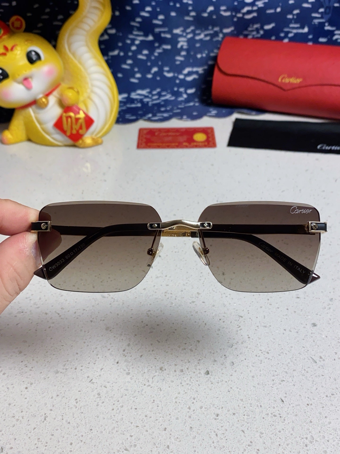 Cartier Lightweight Rimless Silver Lens Sunglasses for Men & Women - 487320 - detail image 4