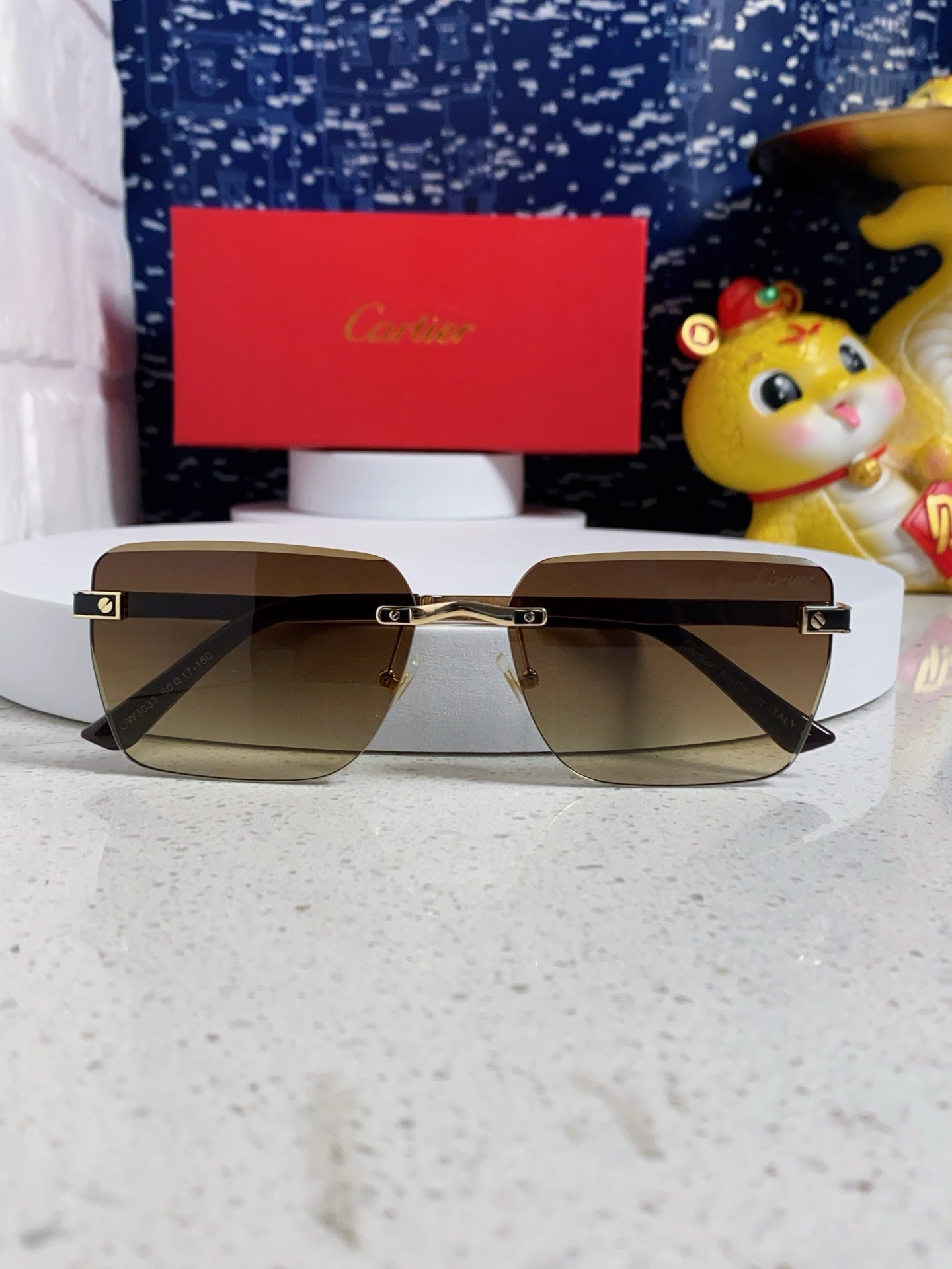 Cartier Lightweight Rimless Brown Lens Sunglasses for Men & Women - 432304 - detail image 9