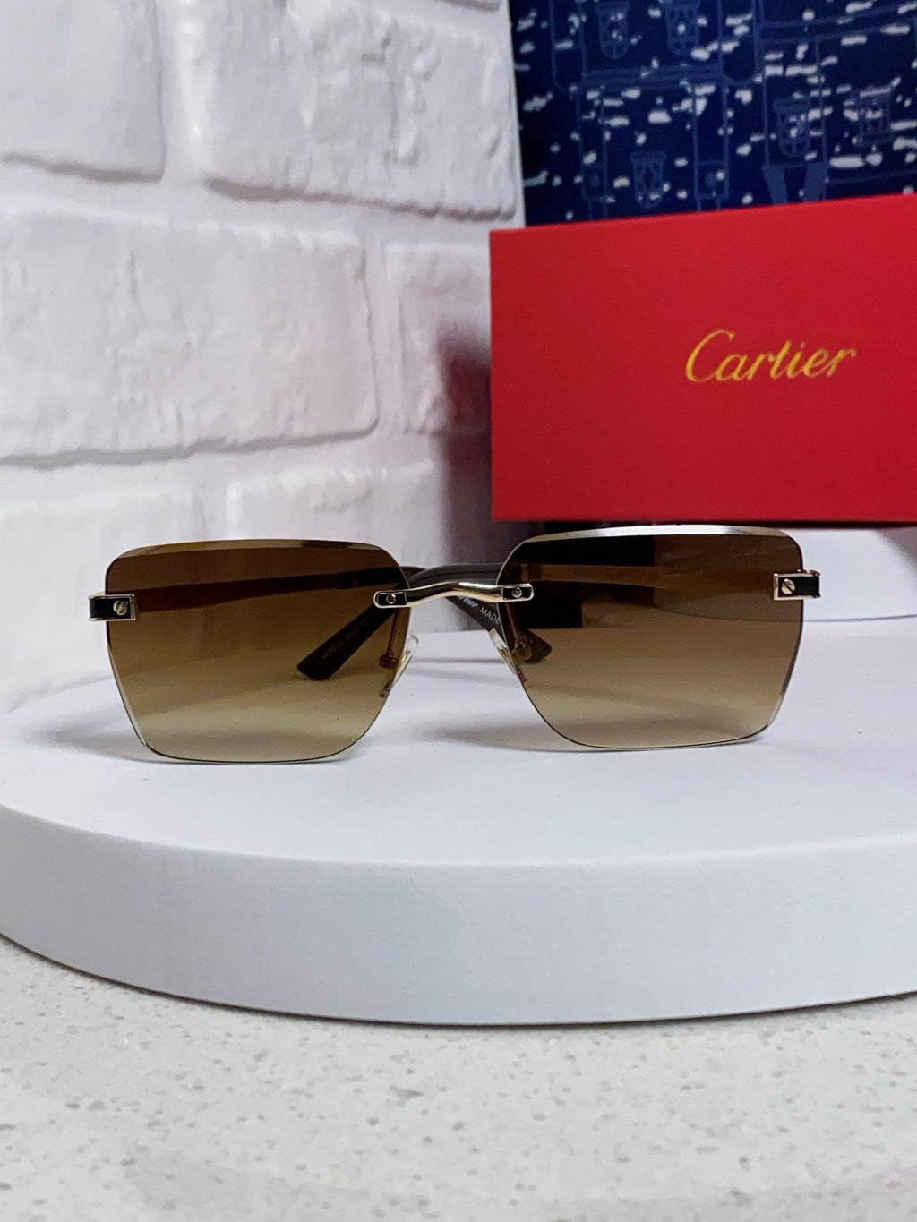 Cartier Lightweight Rimless Brown Lens Sunglasses for Men & Women - 487321 - detail image 2
