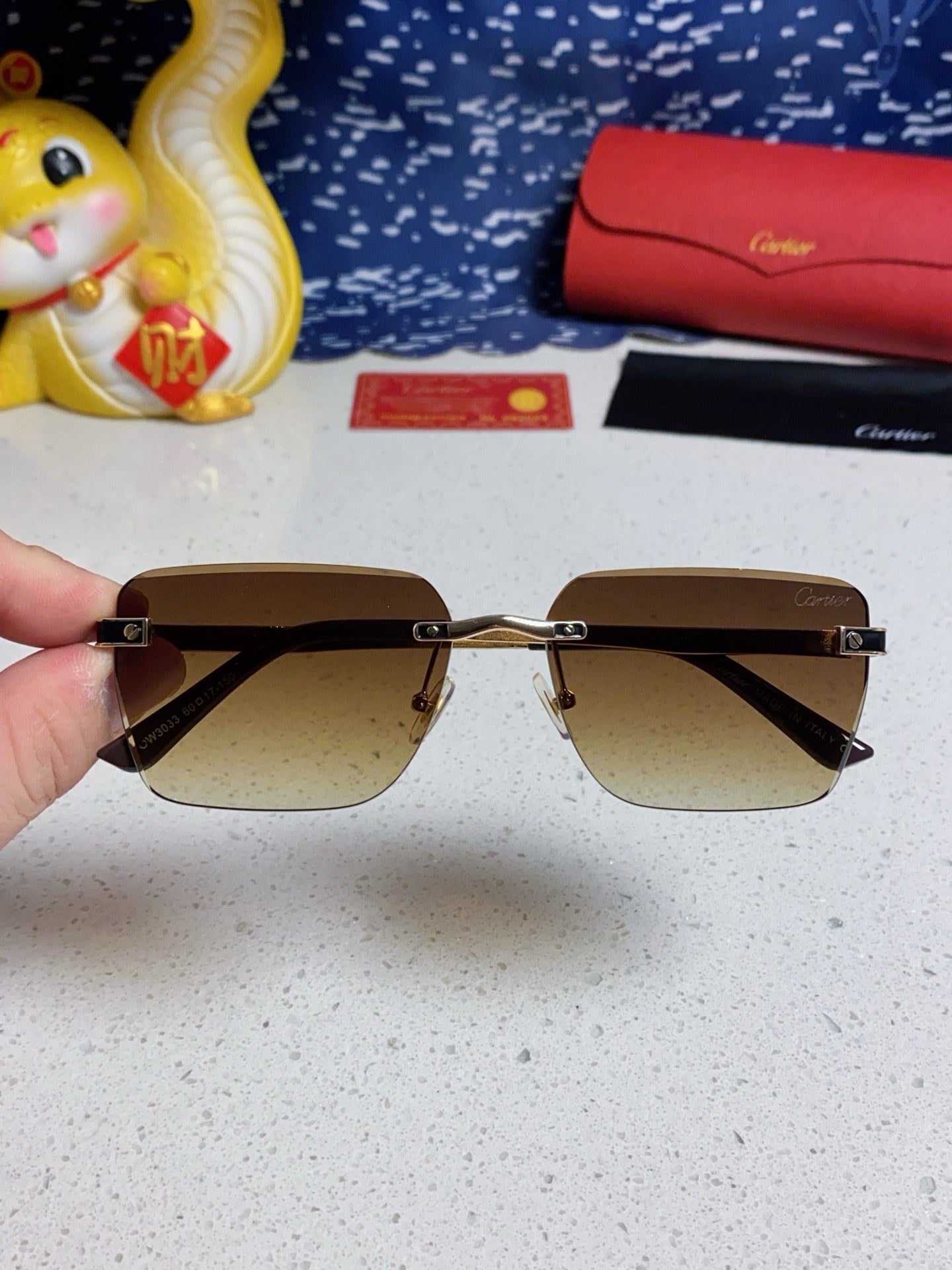 Cartier Lightweight Rimless Brown Lens Sunglasses for Men & Women - 432304 - detail image 4
