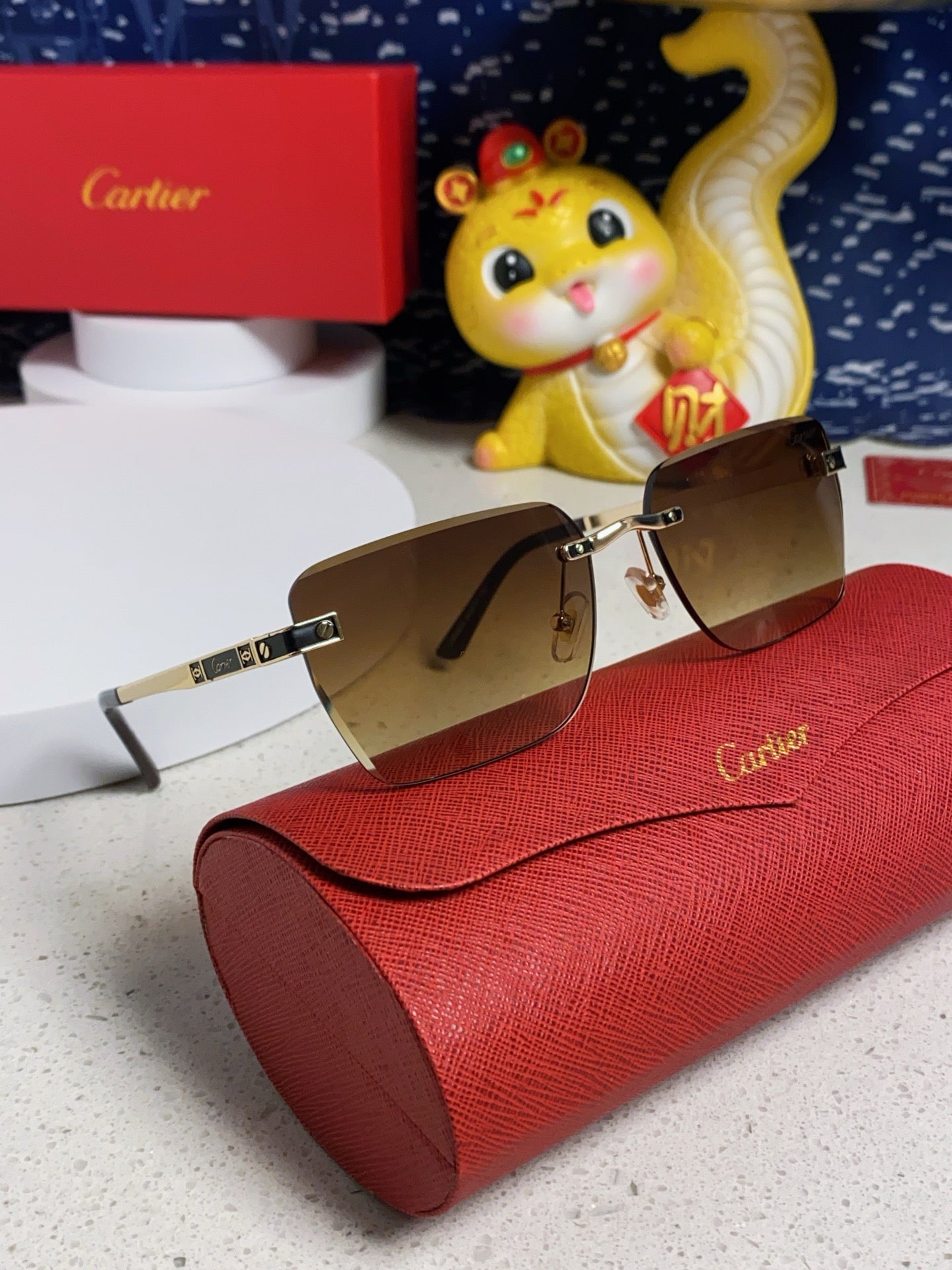 Cartier Lightweight Rimless Brown Lens Sunglasses for Men & Women - 487321 - detail image 10