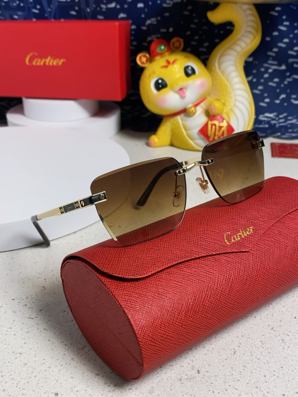 Cartier Lightweight Rimless Brown Lens Sunglasses for Men & Women - 432304 - detail image 10