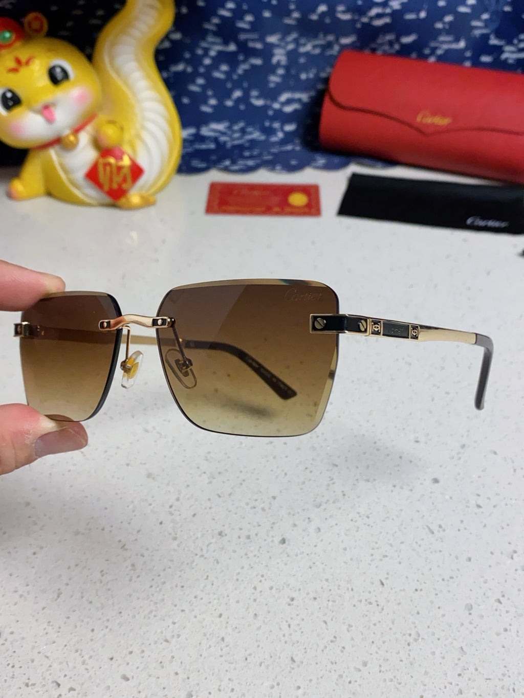 Cartier Lightweight Rimless Brown Lens Sunglasses for Men & Women - 487321 - detail image 6