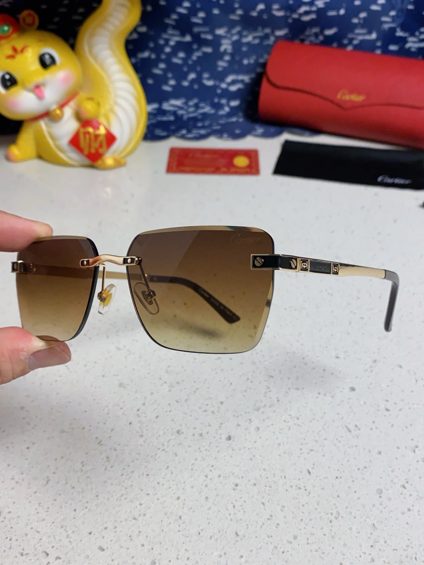 Cartier Lightweight Rimless Brown Lens Sunglasses for Men & Women - 432304 - detail image 6