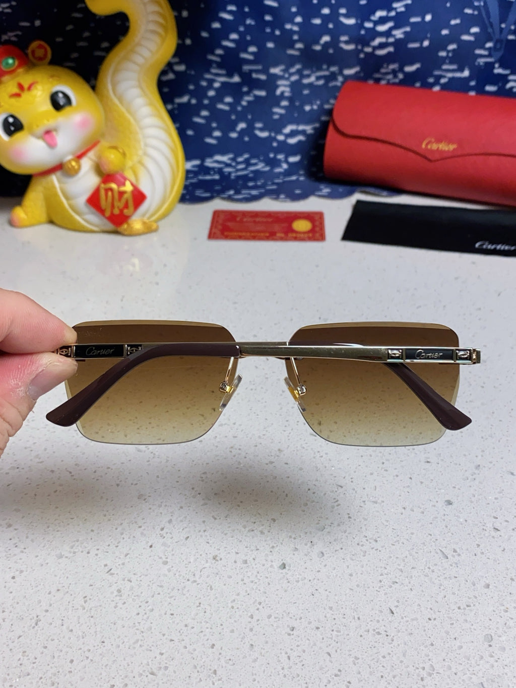 Cartier Lightweight Rimless Brown Lens Sunglasses for Men & Women - 432304 - detail image 5