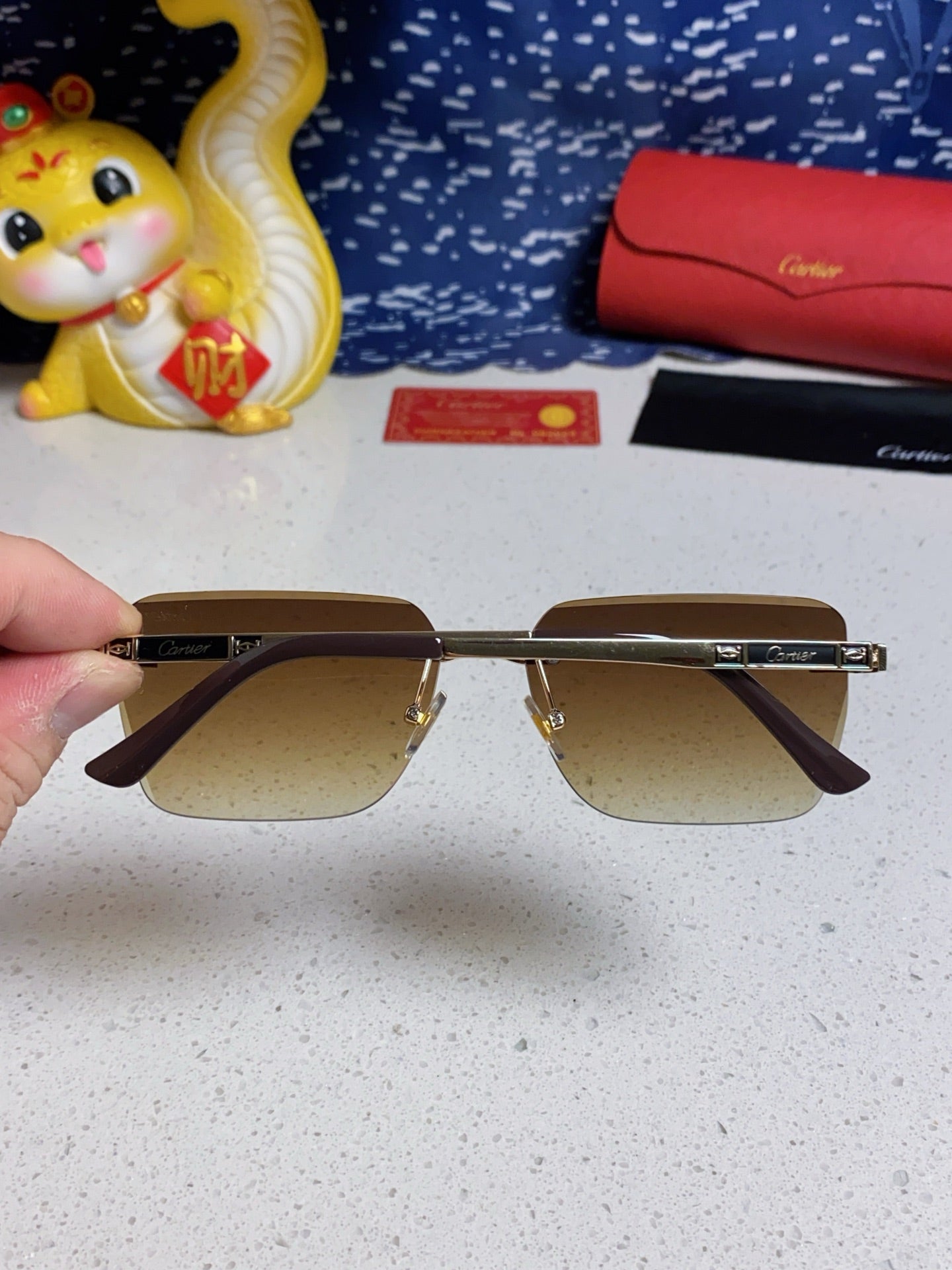 Cartier Lightweight Rimless Brown Lens Sunglasses for Men & Women - 432304 - detail image 5