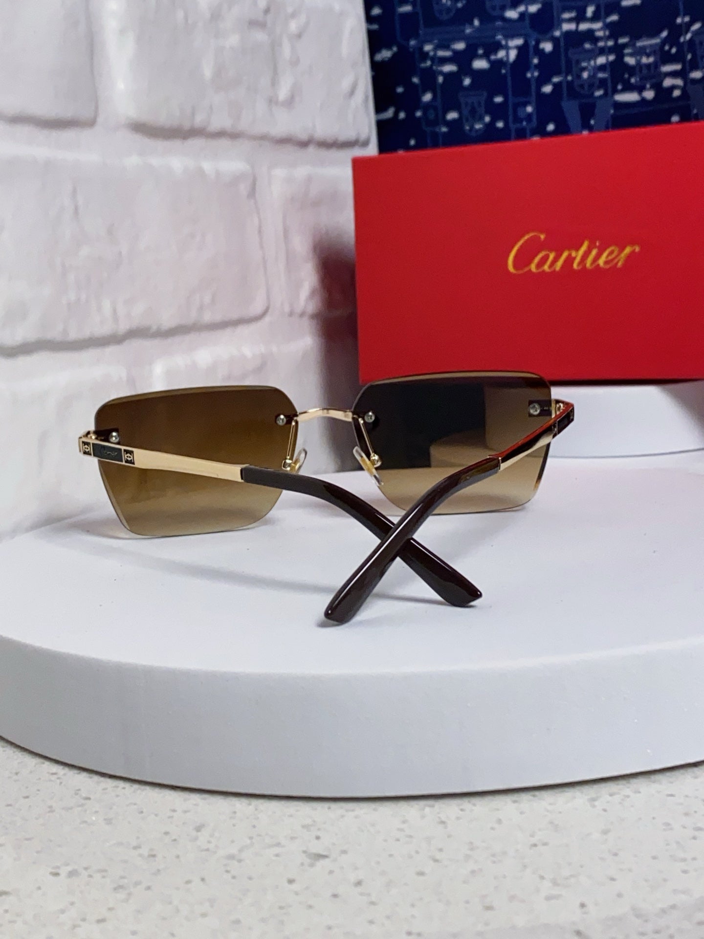 Cartier Lightweight Rimless Brown Lens Sunglasses for Men & Women - 432304 - detail image 3