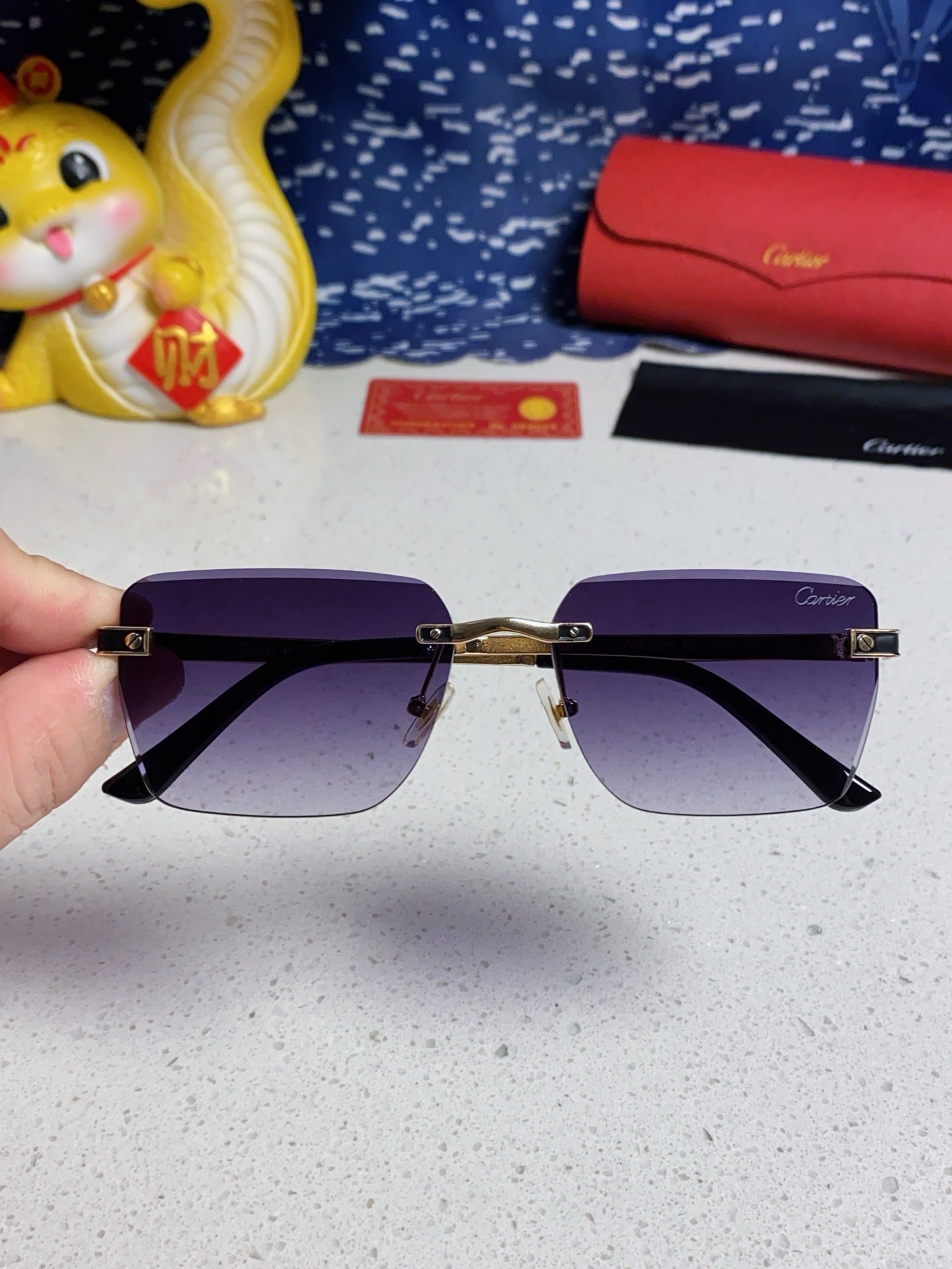 Cartier Lightweight Rimless Silver Lens Sunglasses for Men & Women - 432305 - detail image 4