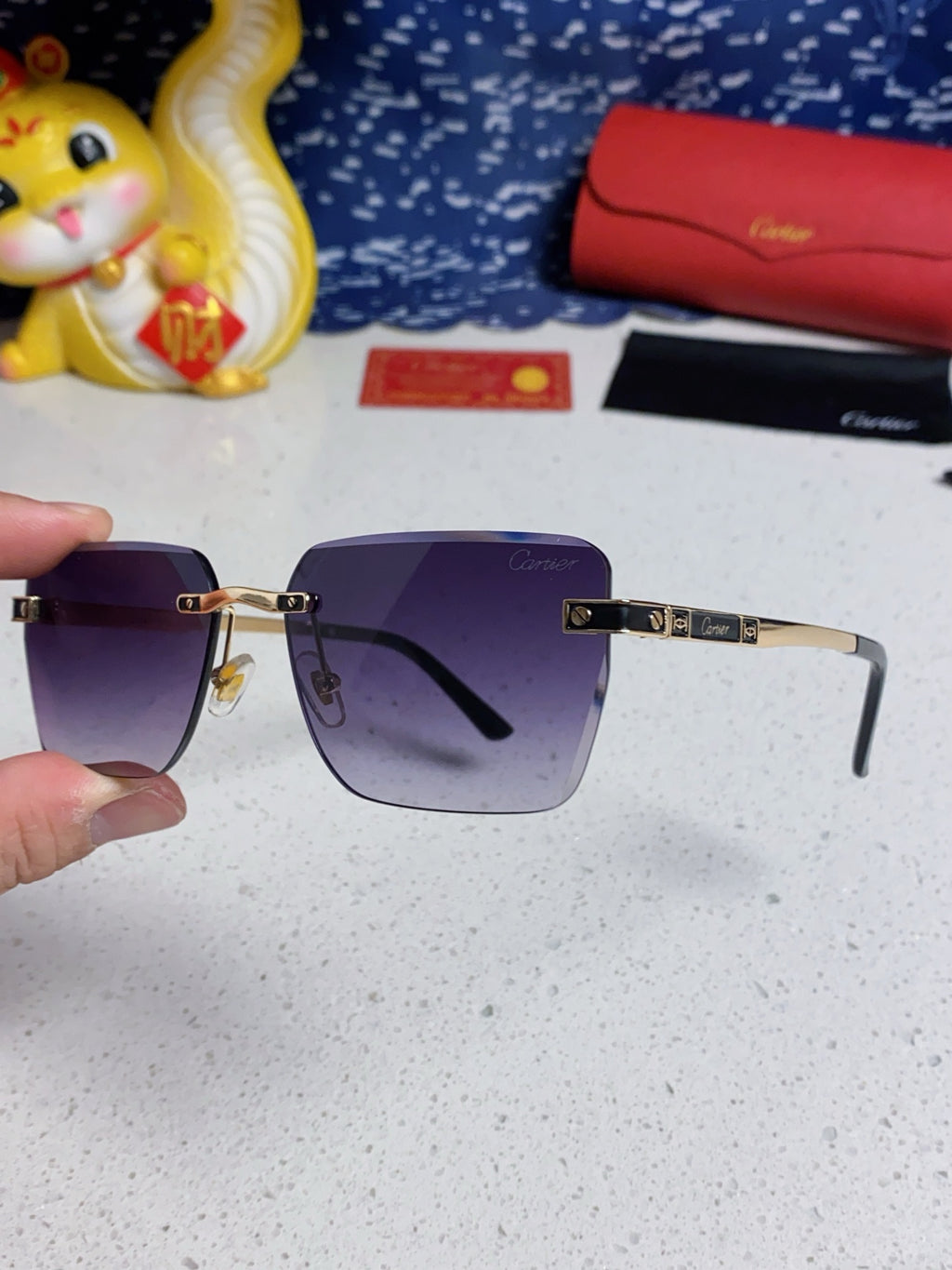 Cartier Lightweight Rimless Silver Lens Sunglasses for Men & Women - 432305 - detail image 6