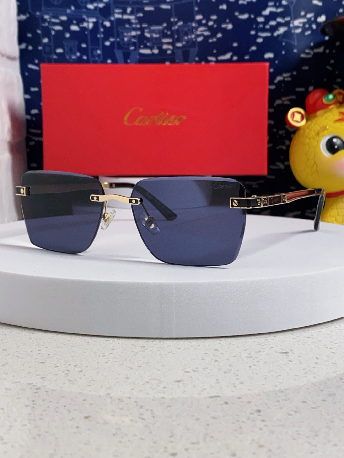 Cartier Lightweight Rimless Blue Lens Sunglasses for Men & Women - 487323